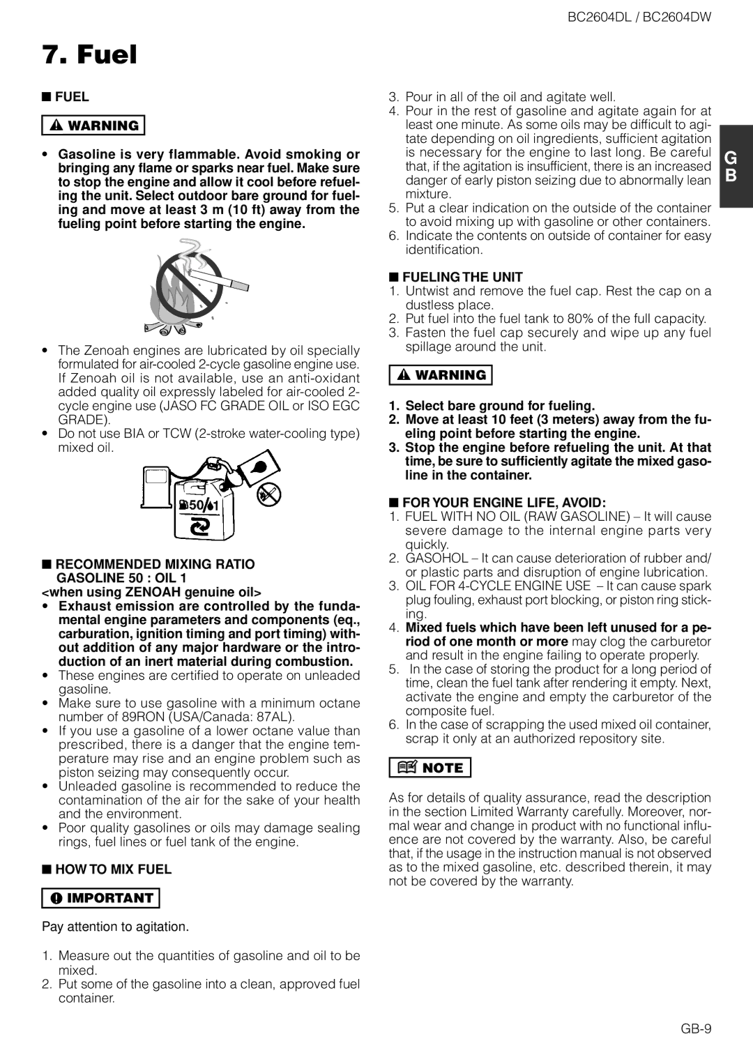 Zenoah BC2604DL, BC2604DW owner manual Fuel 