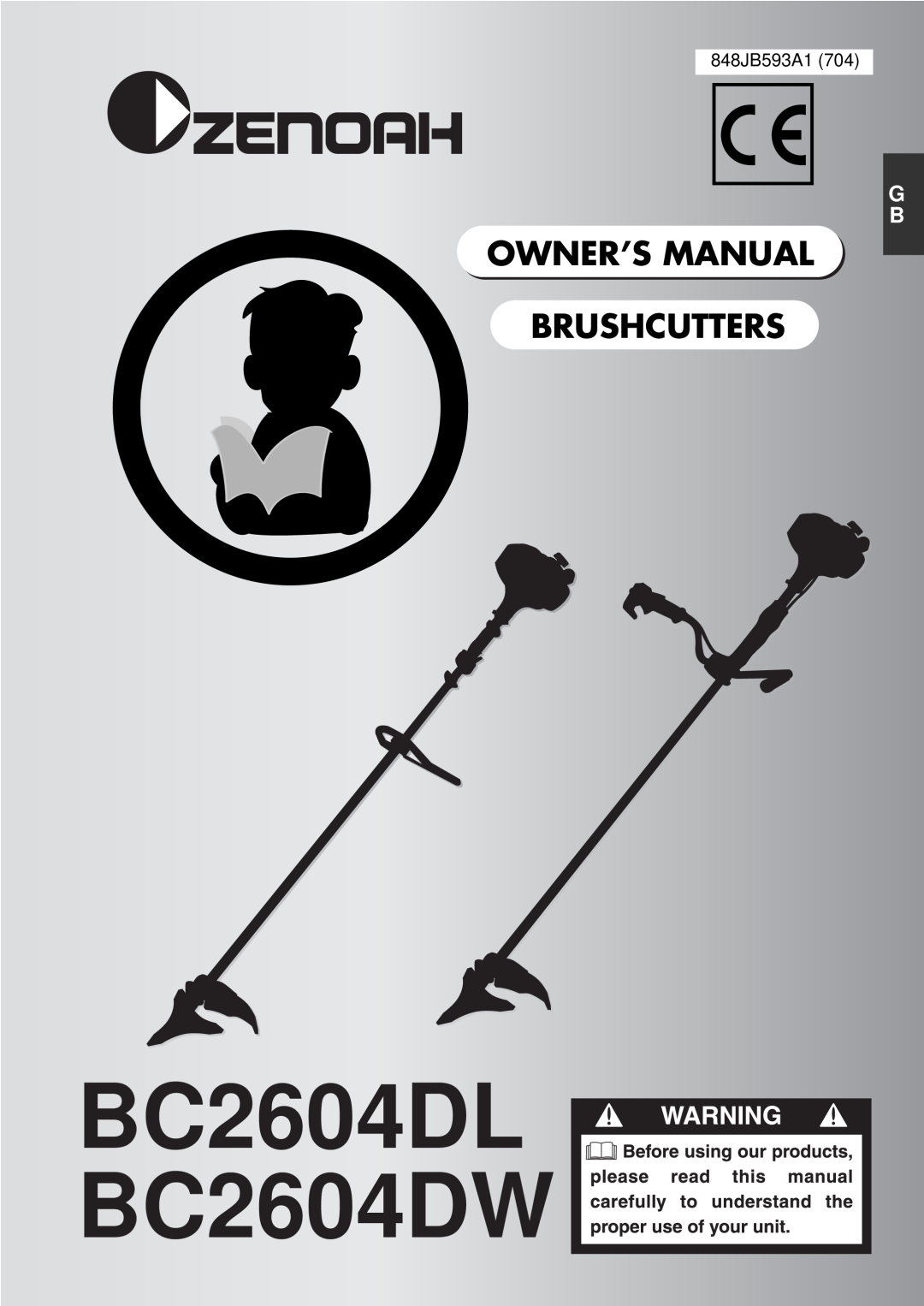 Zenoah owner manual 848JB593A1, BC2604DL BC2604DW, Owner’S Manual Brushcutters 