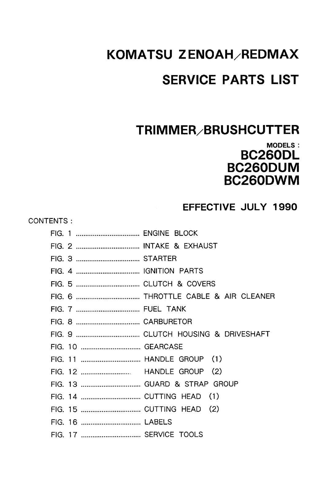 Zenoah BC260DUM, BC260DL, BC260DWM manual 