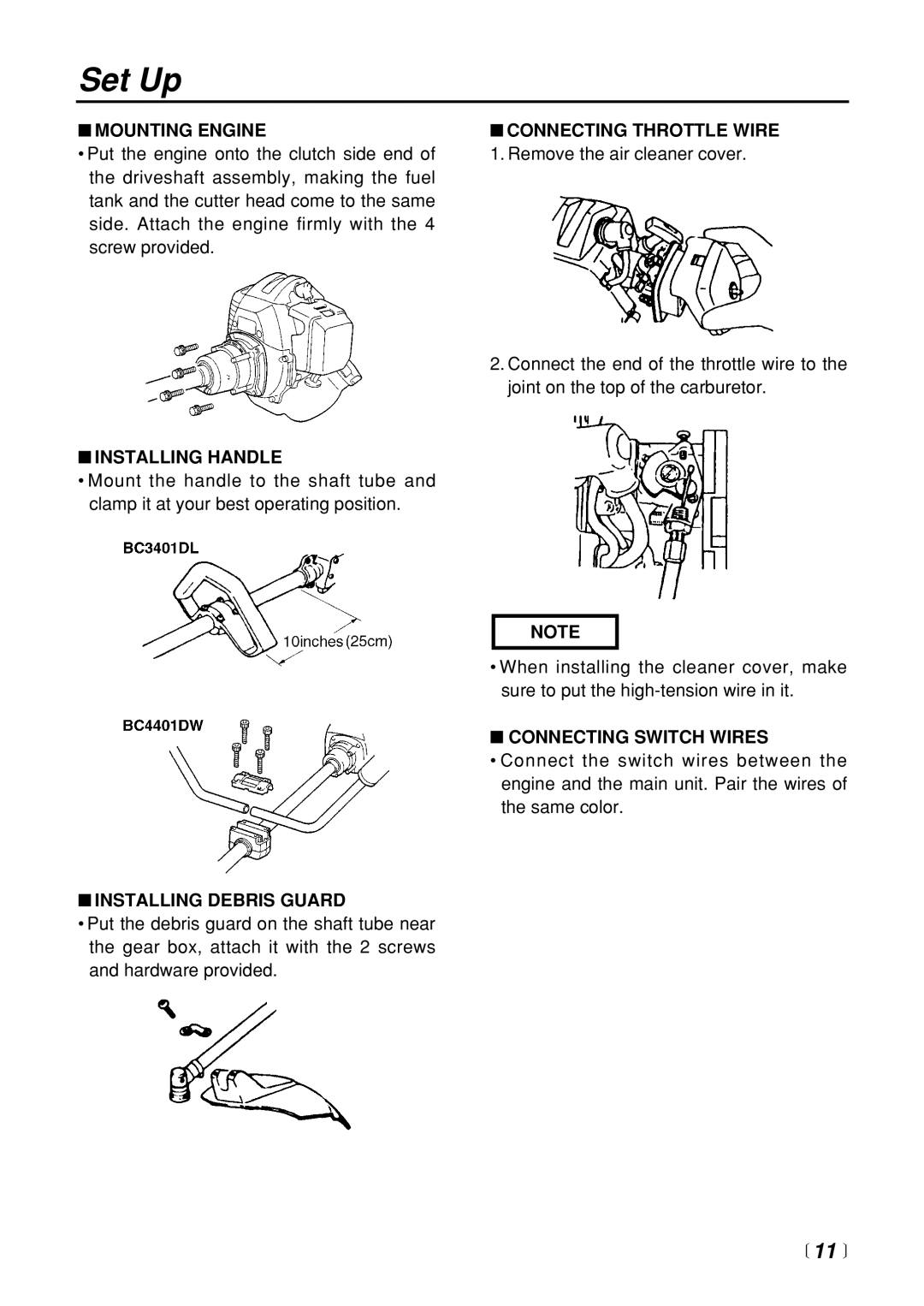 Zenoah BC3401DL manual Set Up,  11  