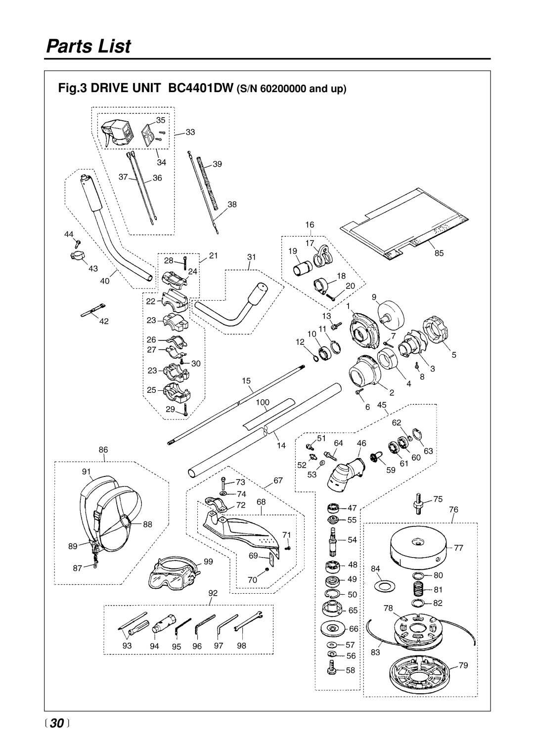 Zenoah BC3401DL manual Drive Unit BC4401DW S/N 60200000 and up,  30  