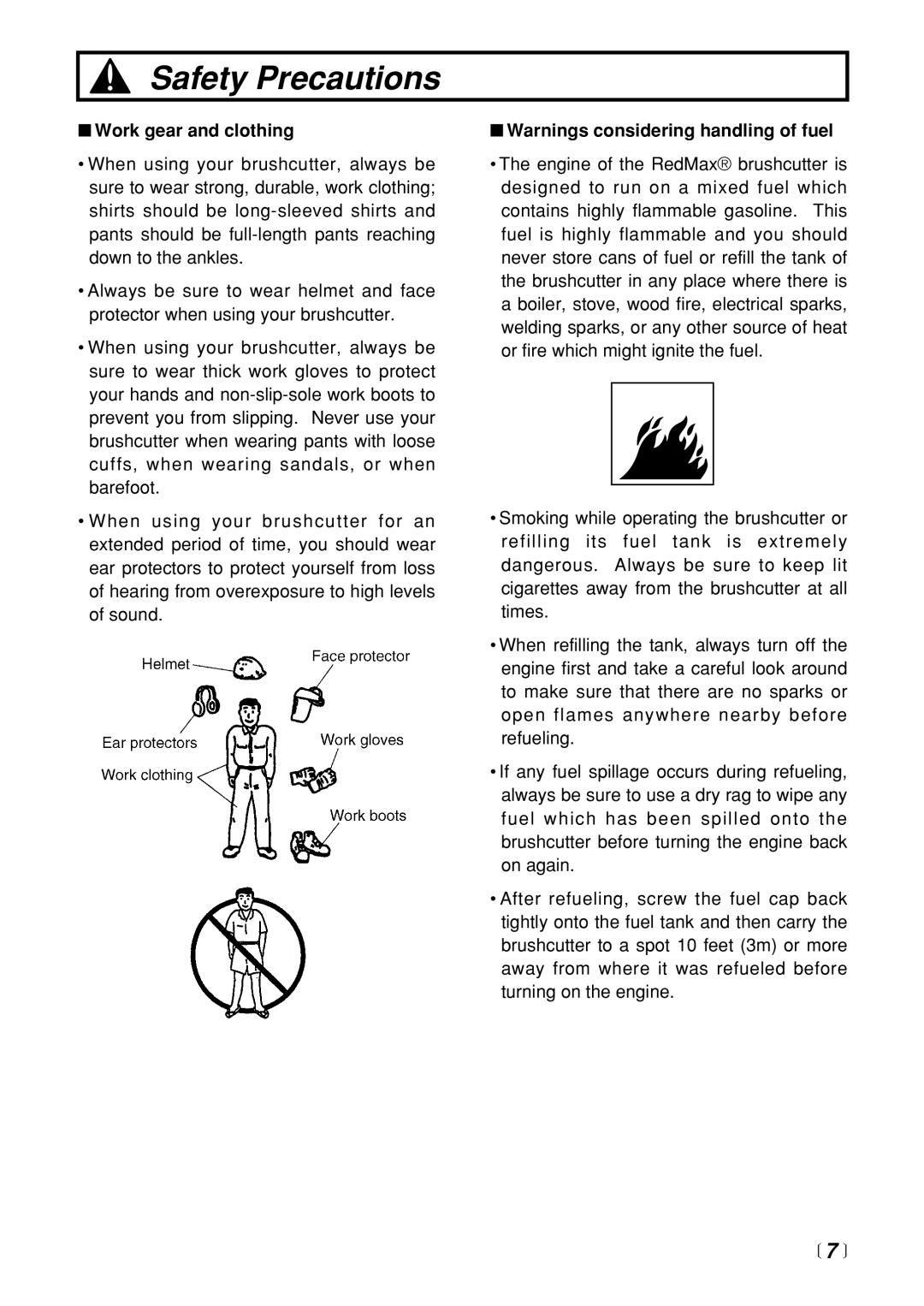 Zenoah BC3401DL manual  7 , Work gear and clothing 