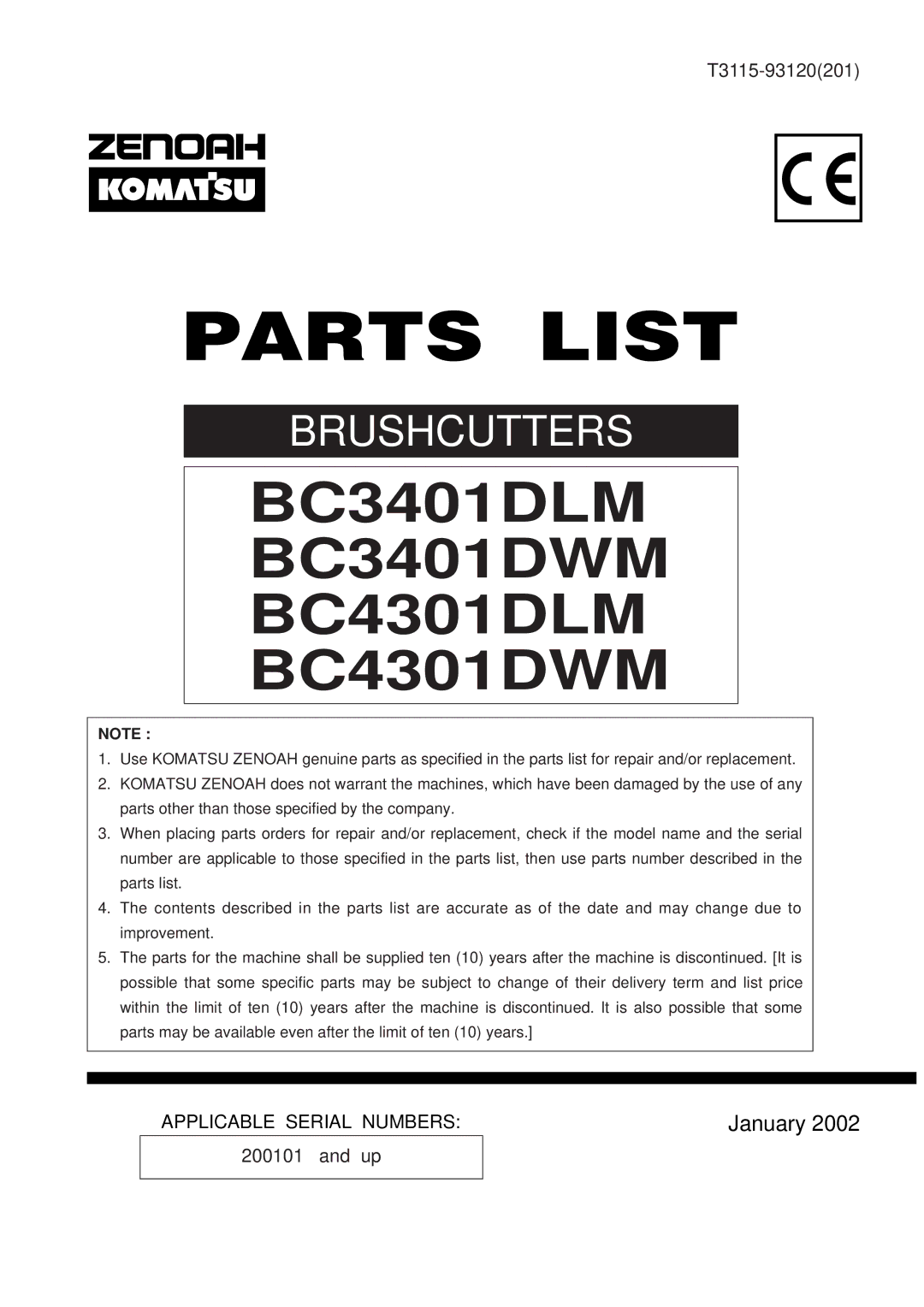 Zenoah manual BC3401DLM BC3401DWM BC4301DLM BC4301DWM 