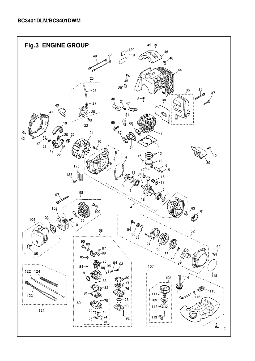 Zenoah BC4301DWM, BC4301DLM manual Engine Group, BC3401DLM/BC3401DWM 