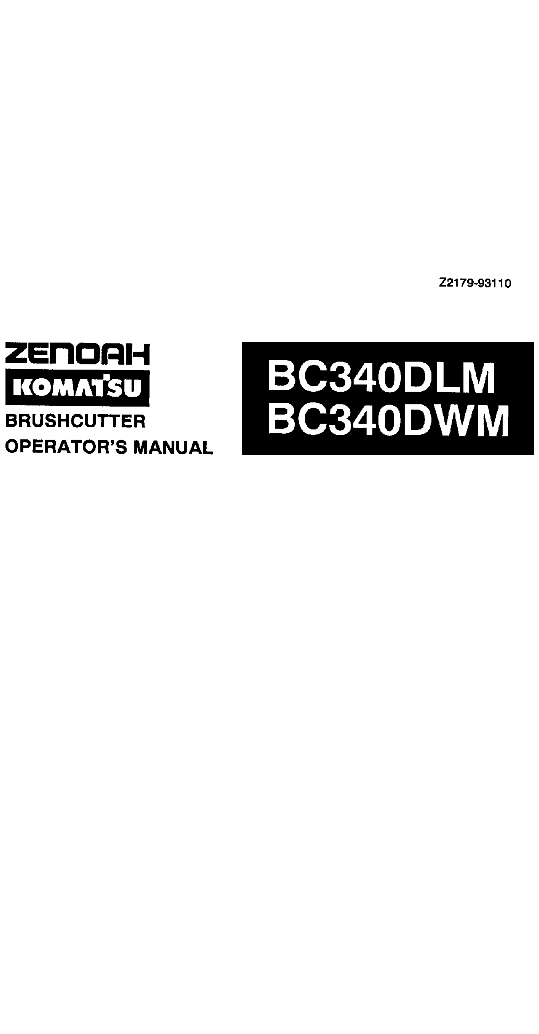 Zenoah BC340DWM, BC340DLM manual 