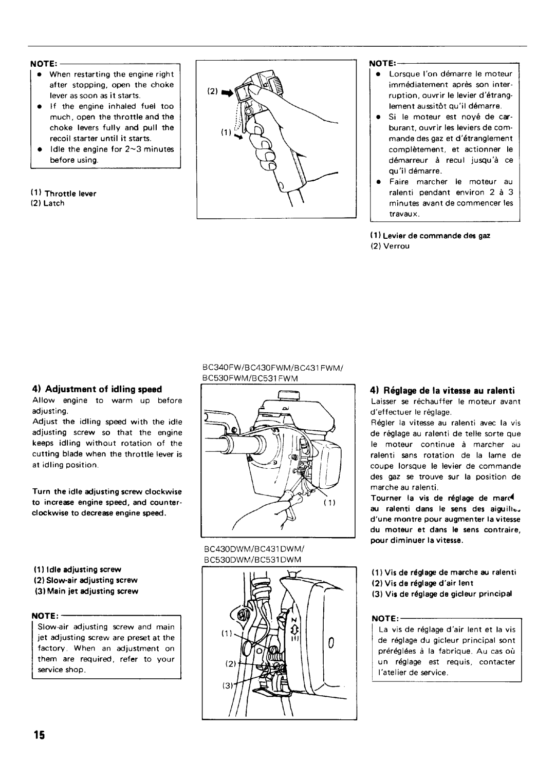 Zenoah BC530FWM/DWM, BC340FWM, BC431FWM/DWM, BC531FWM/DWM, BC430FWM/DWM manual 