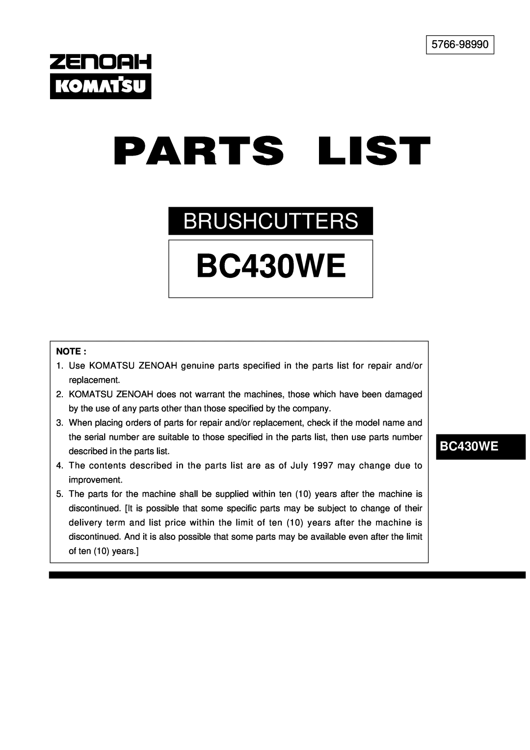 Zenoah BC430WE, BC340WE manual 5766-98990, Brushcutters 