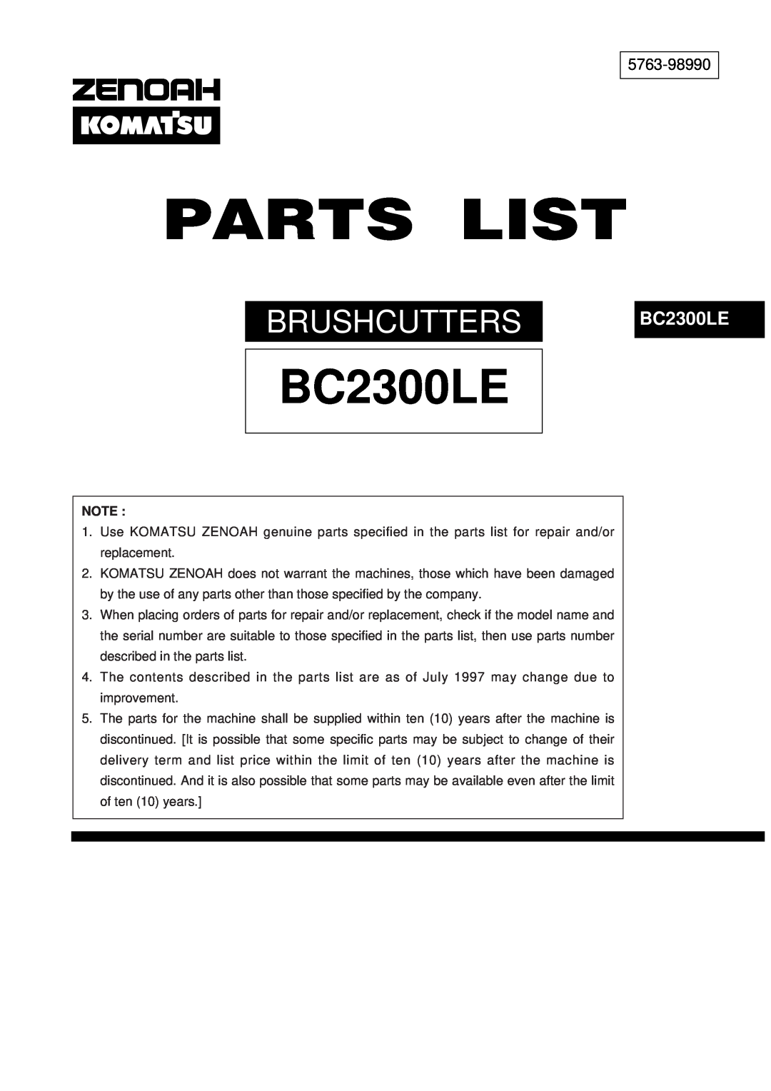Zenoah BC430WE, BC340WE manual BRUSHCUTTERS BC2300LE, 5763-98990 