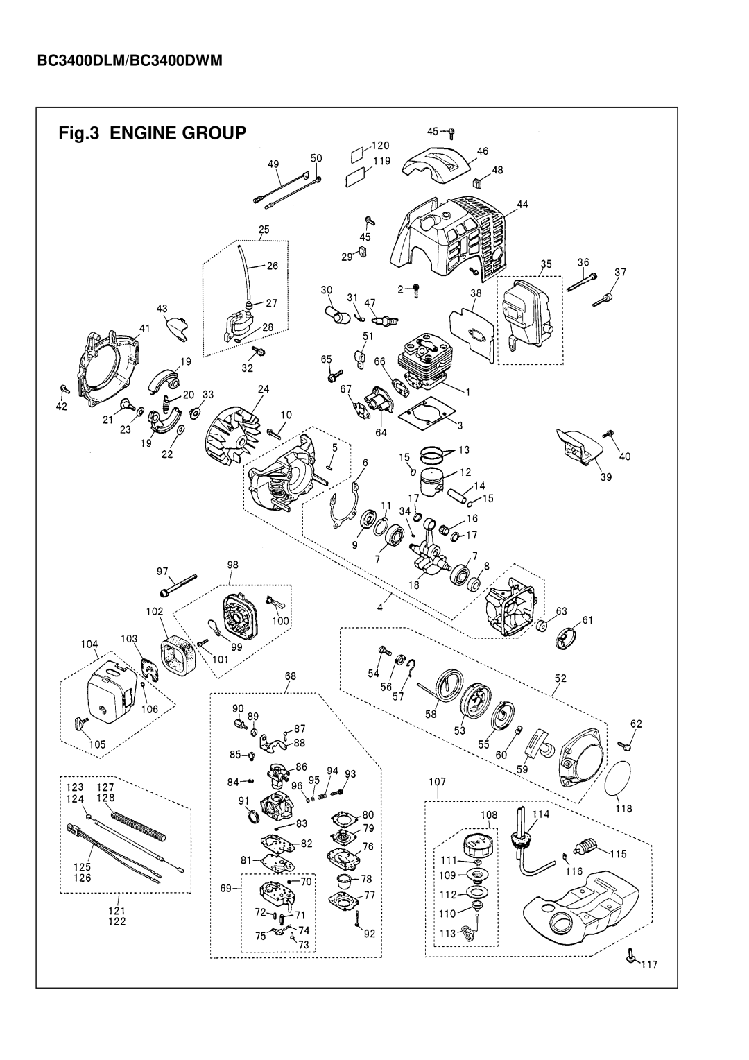 Zenoah BC4300DLM, BC4300DWM manual Engine Group, BC3400DLM/BC3400DWM 