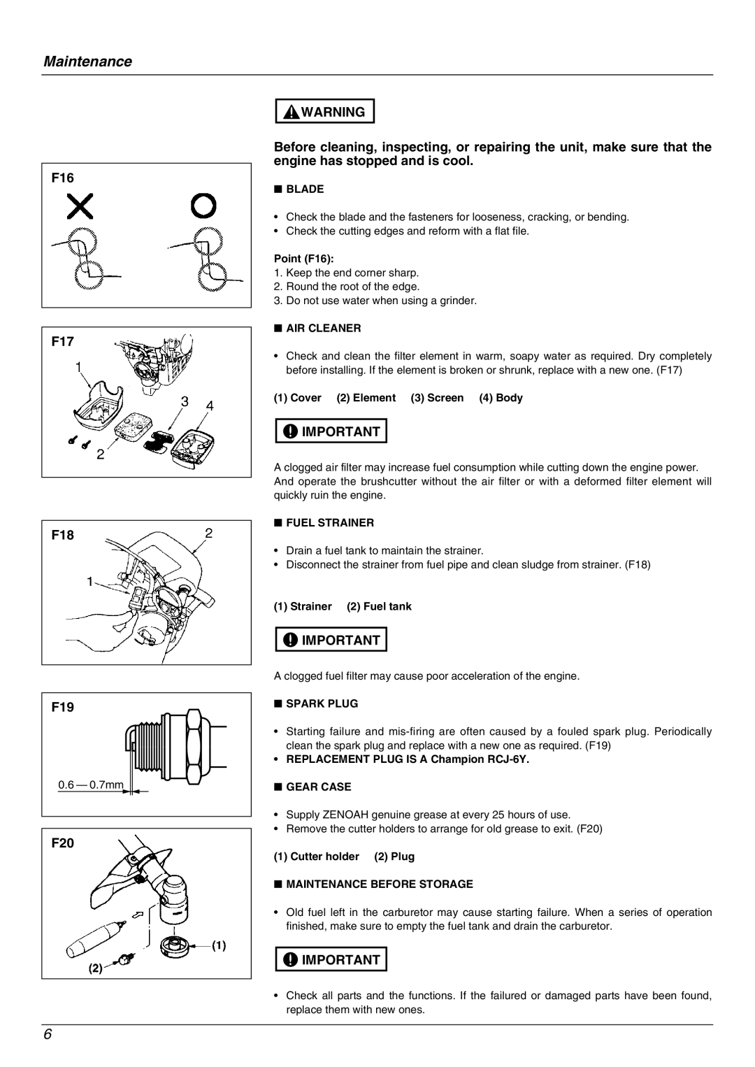 Zenoah BC4310FW owner manual Maintenance 