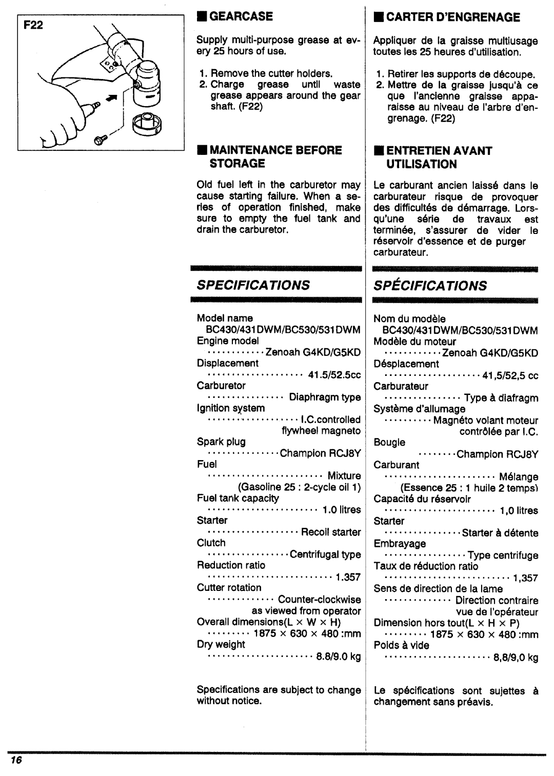 Zenoah BC431DWM, BC530DWM, BC531DWM, BC430DWM manual 