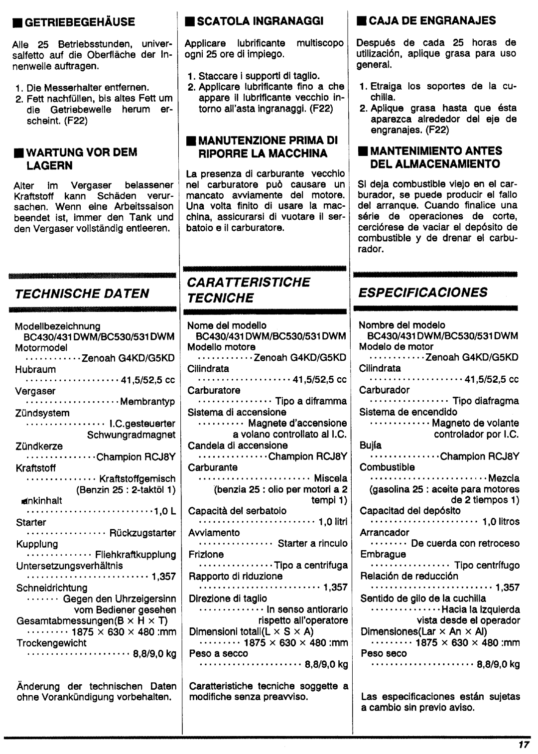 Zenoah BC530DWM, BC431DWM, BC531DWM, BC430DWM manual 