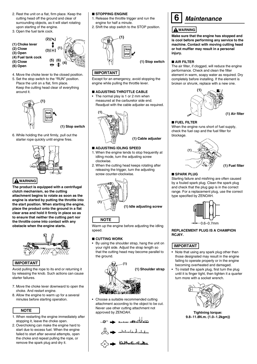 Zenoah BC4350FW owner manual Maintenance 