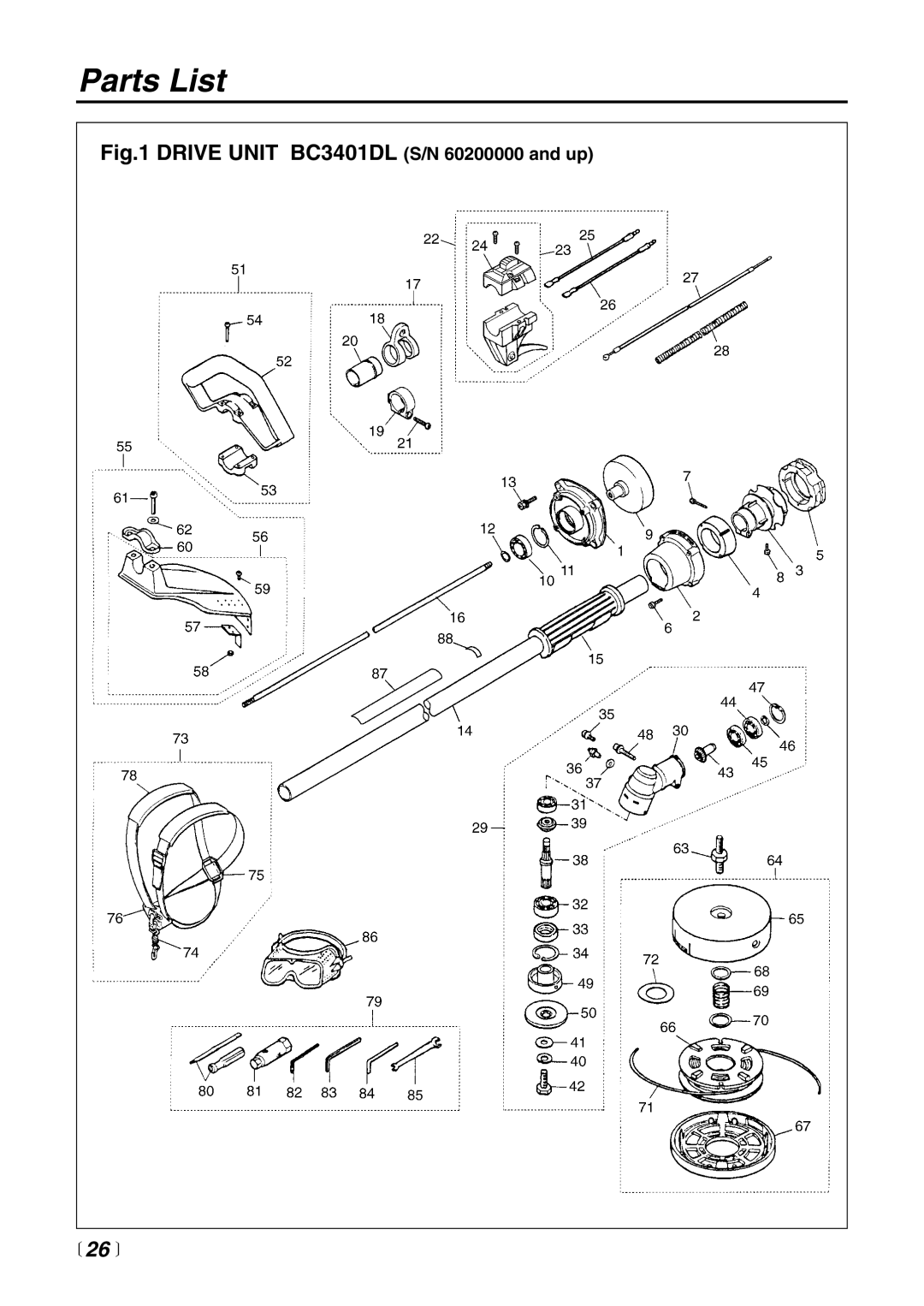 Zenoah BC4401DW manual Drive Unit BC3401DL S/N 60200000 and up,  26  