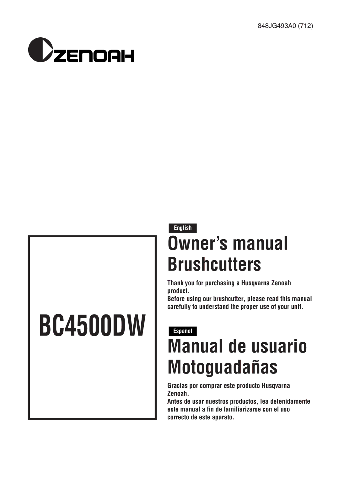 Zenoah BC4500DW owner manual 