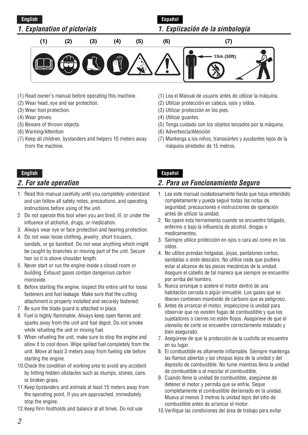 Zenoah BC4500DW owner manual For safe operation Para un Funcionamiento Seguro, Be sure the blade guard is attached in place 