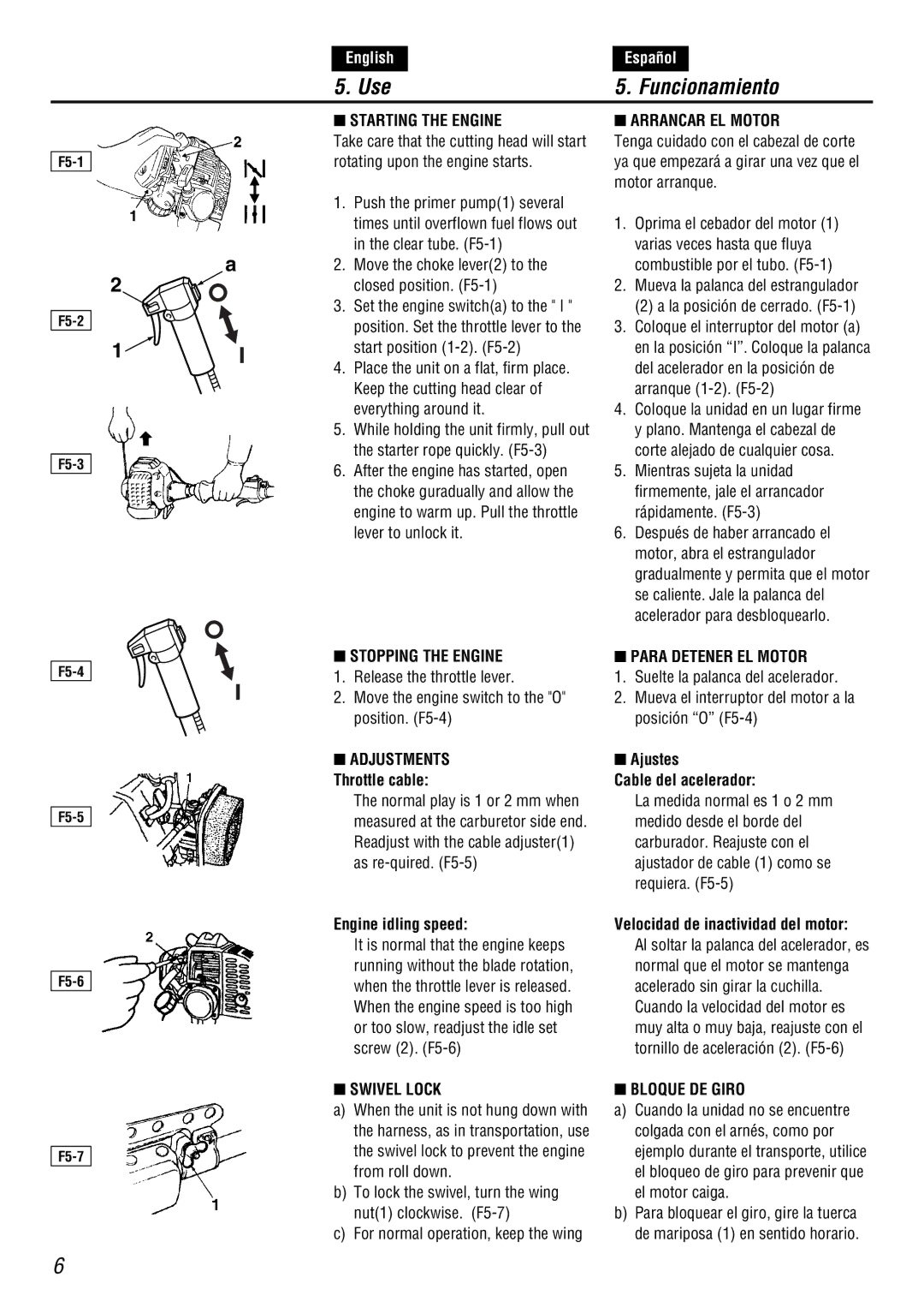 Zenoah BC4500DW owner manual Use Funcionamiento 