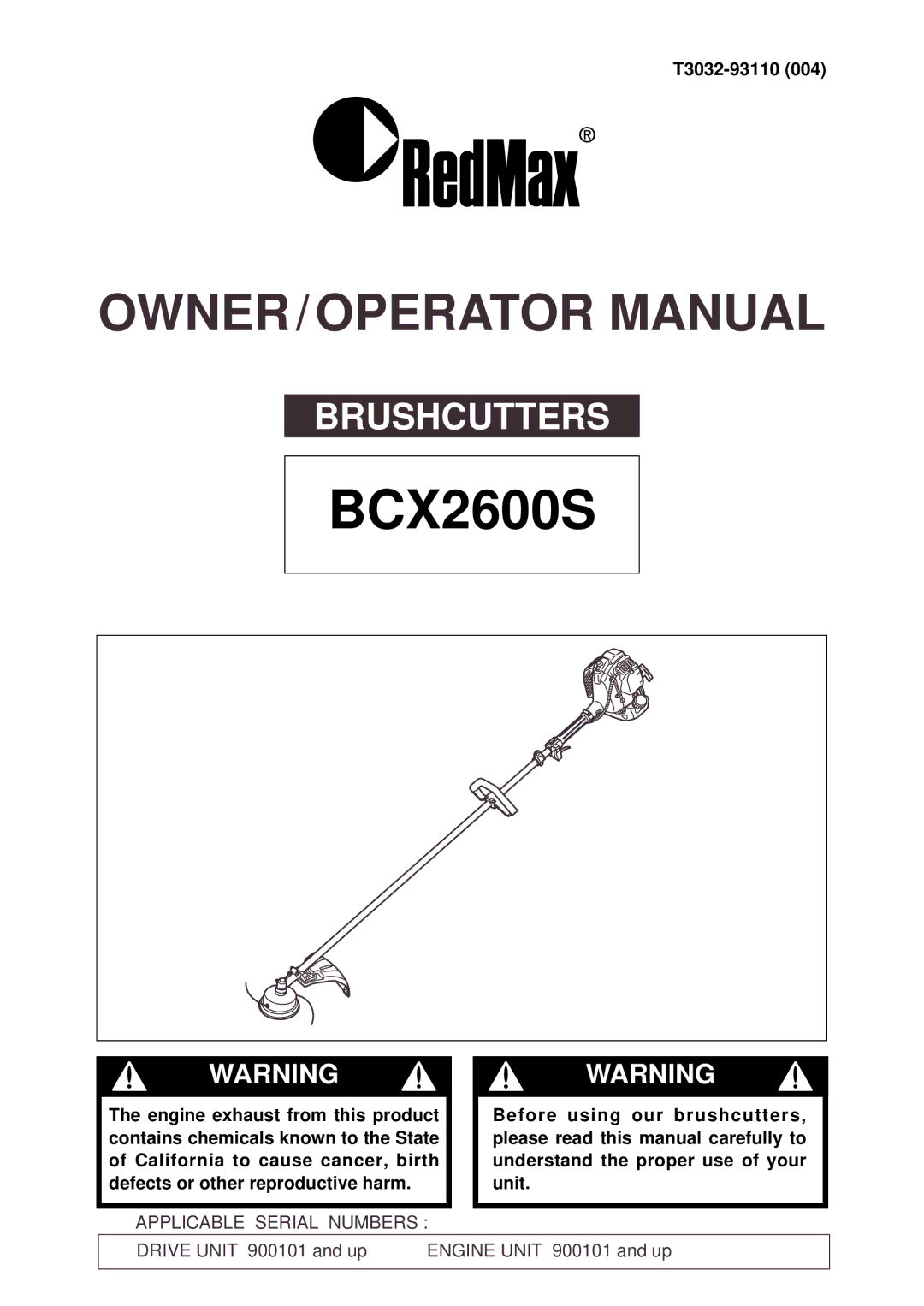 Zenoah BCX2600S manual T3032-93110 