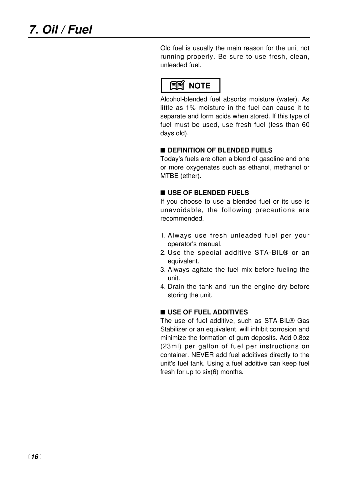 Zenoah BCX2600S manual Definition of Blended Fuels, USE of Blended Fuels, USE of Fuel Additives 