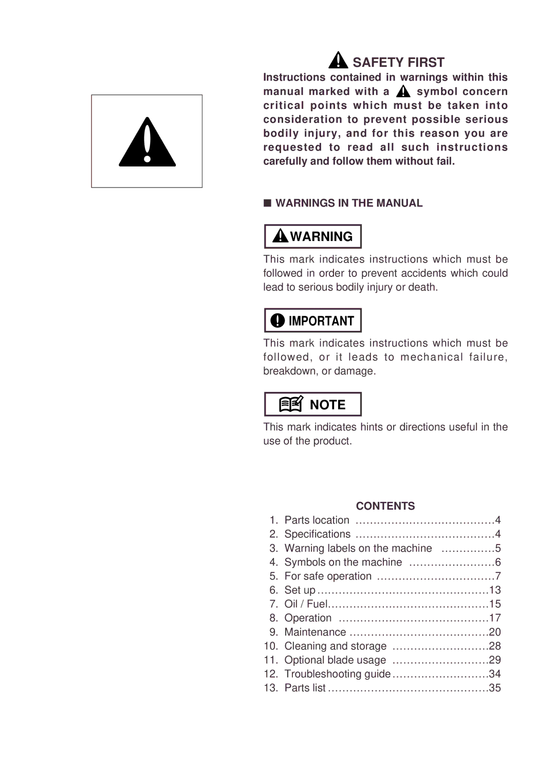 Zenoah BCX2600S manual Safety First 