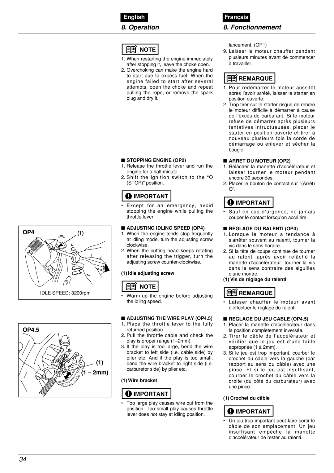 Zenoah BCX2601DL manual Operation Fonctionnement, OP4 