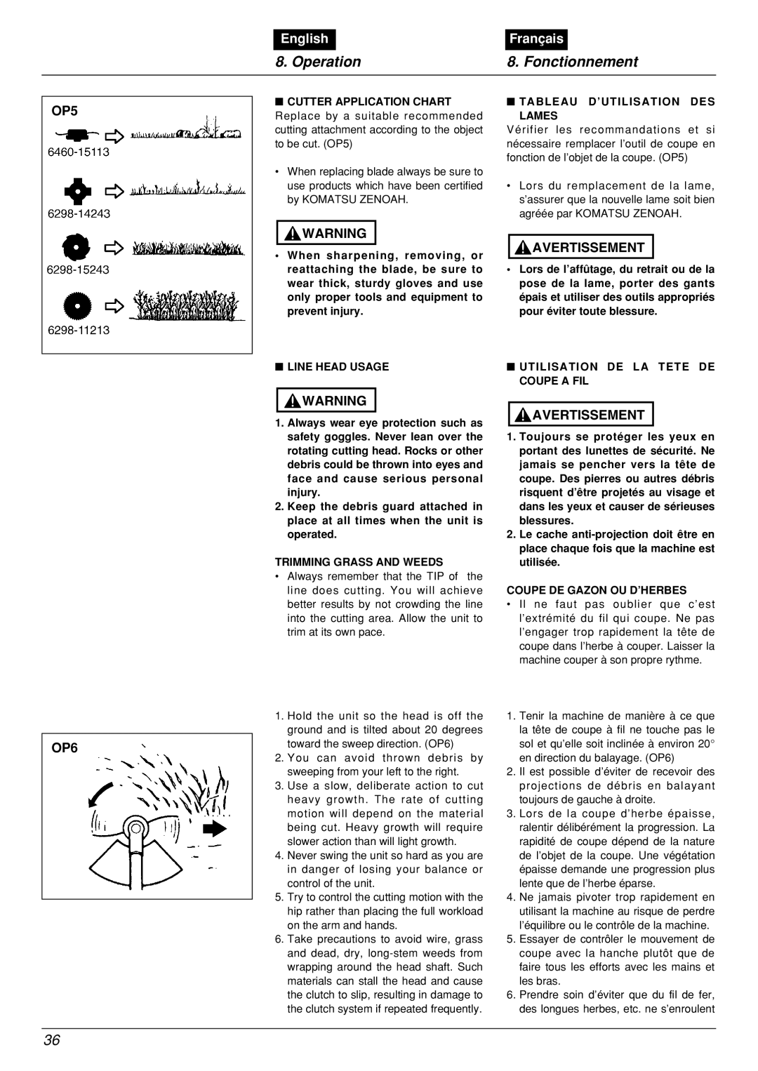 Zenoah BCX2601DL manual OP5, OP6 