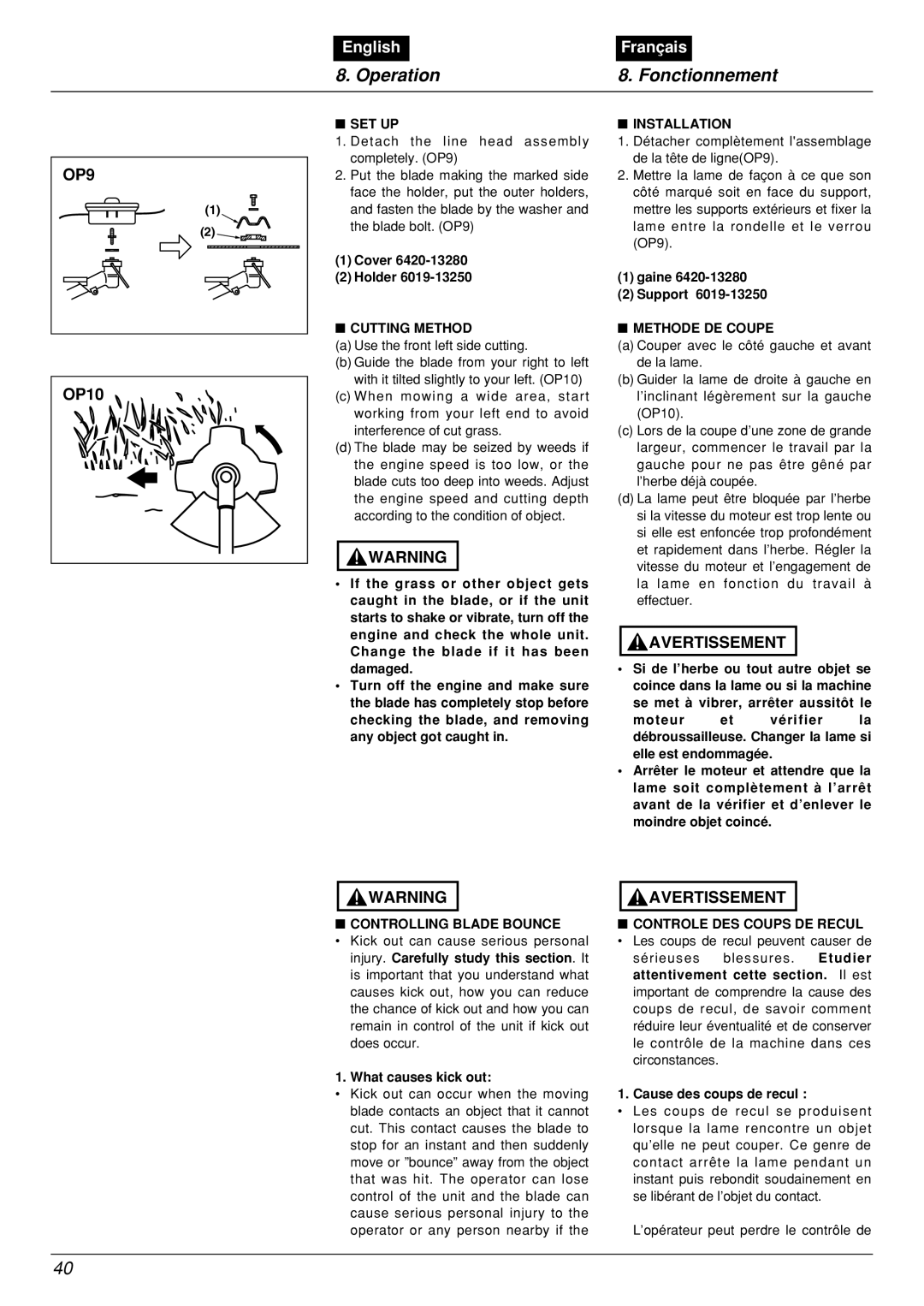 Zenoah BCX2601DL manual OP9 