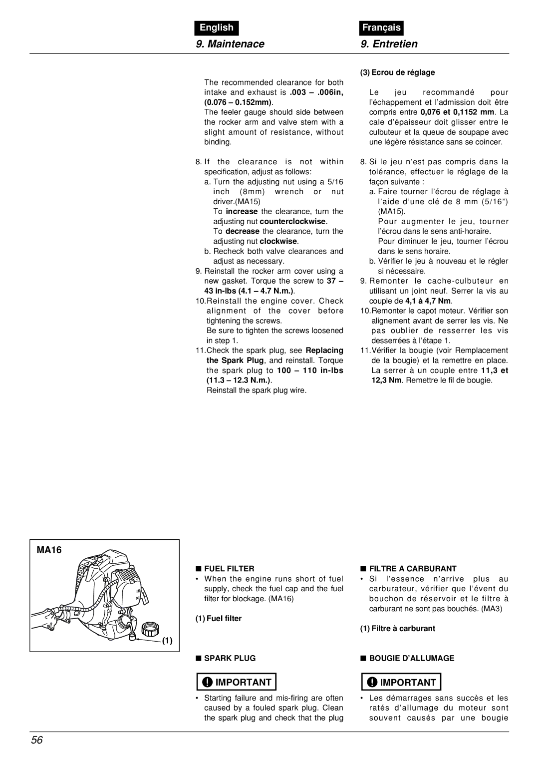 Zenoah BCX2601DL manual Fuel Filter, Spark Plug Filtre a Carburant, Bougie D’ALLUMAGE 