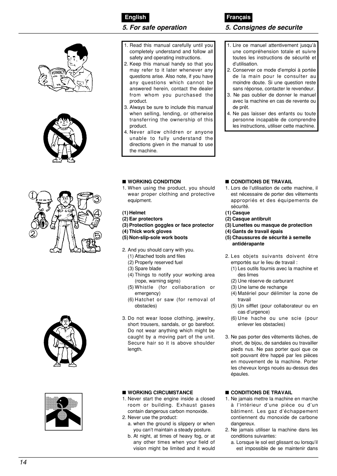 Zenoah BCX2601DL manual For safe operation, Consignes de securite, English, Français 