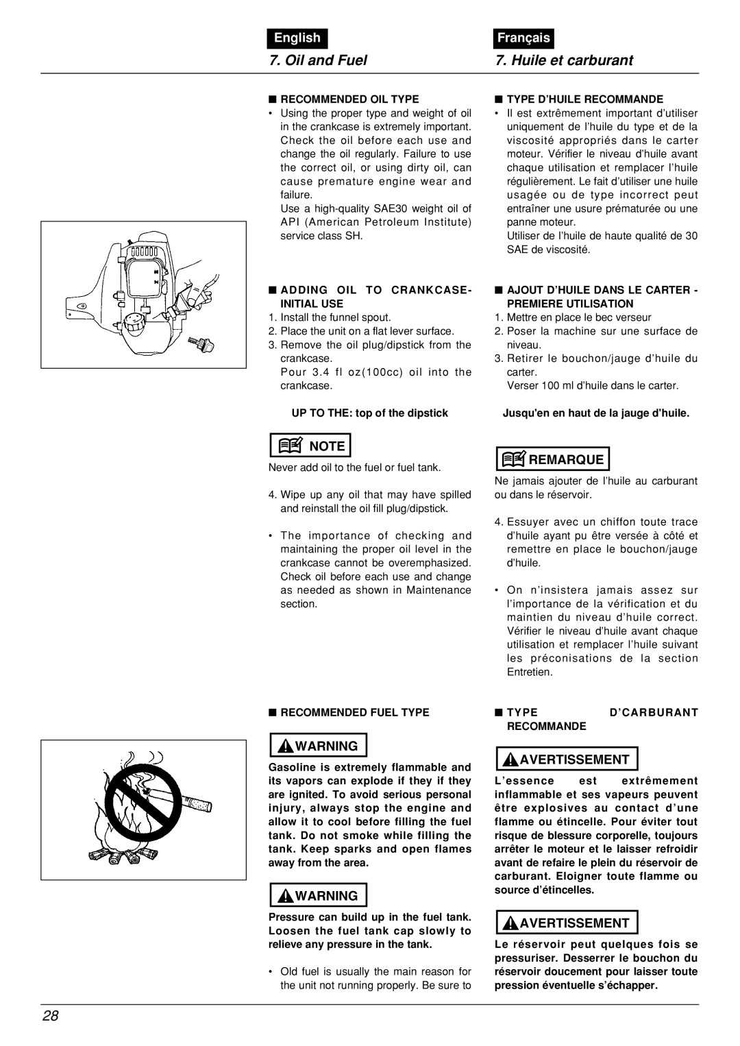 Zenoah BCX2601DL manual Oil and Fuel, Huile et carburant, English, Français 