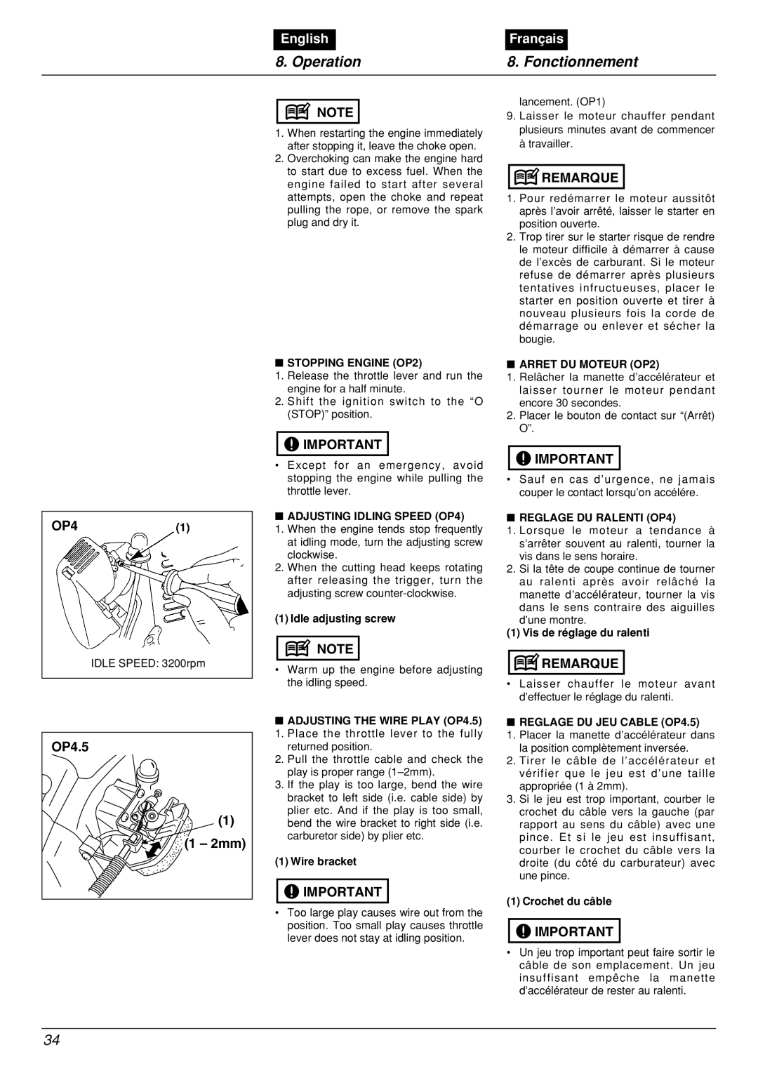 Zenoah BCX2601DL manual Operation, Fonctionnement, English, Français 