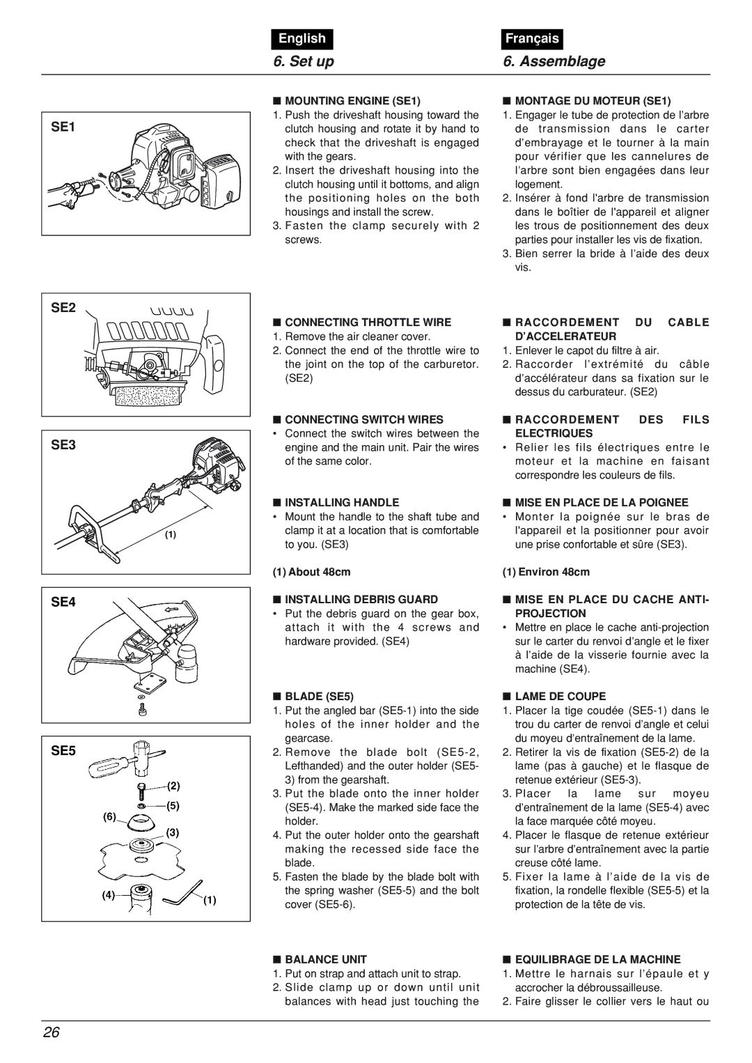 Zenoah BCZ2600DL manual Set up Assemblage, SE1, SE2 SE3 SE4 SE5 