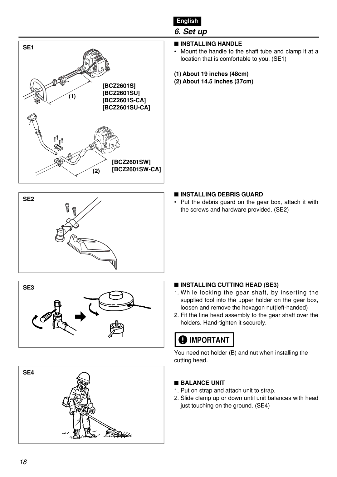 Zenoah BCZ2601S manual Set up 