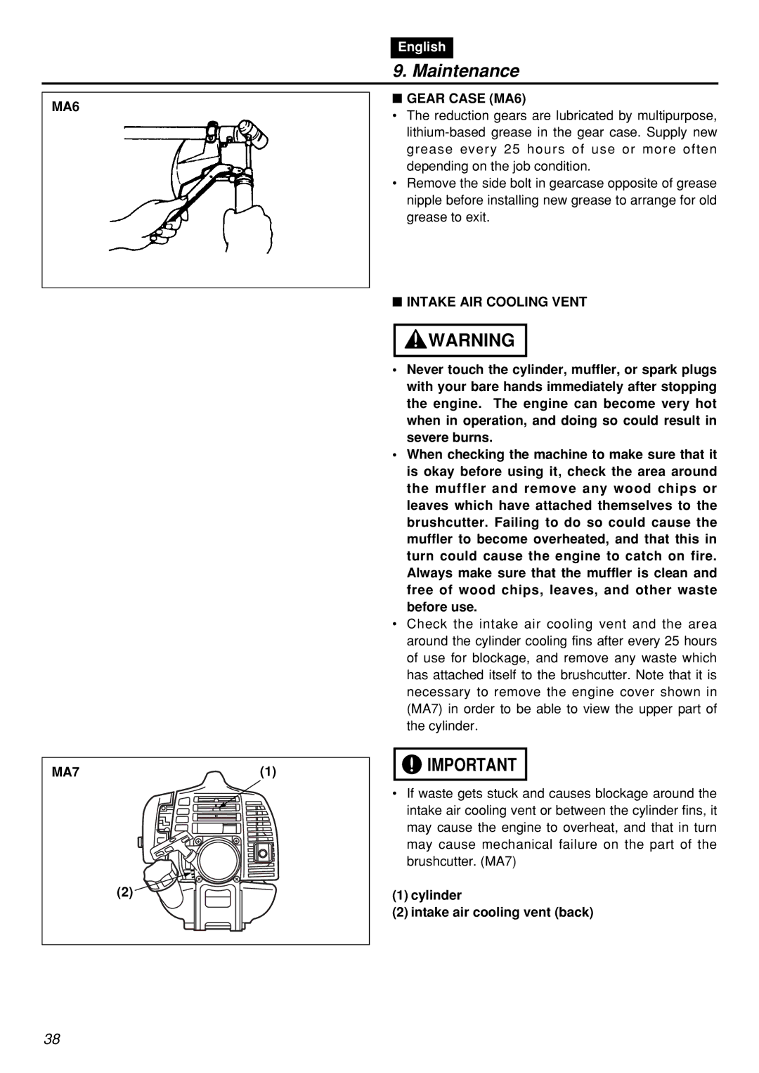 Zenoah BCZ2601S manual Gear Case MA6, Intake AIR Cooling Vent, MA7, Cylinder Intake air cooling vent back 