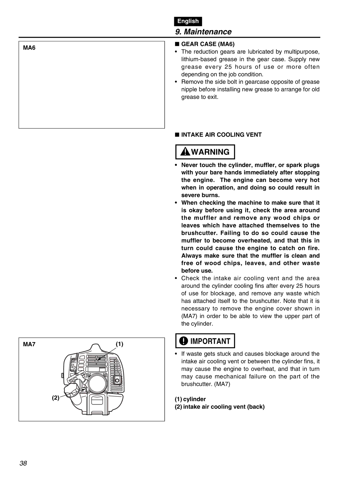 Zenoah BCZ2601SU, BCZ2601SW manual Gear Case MA6, Intake AIR Cooling Vent, MA7, Cylinder Intake air cooling vent back 