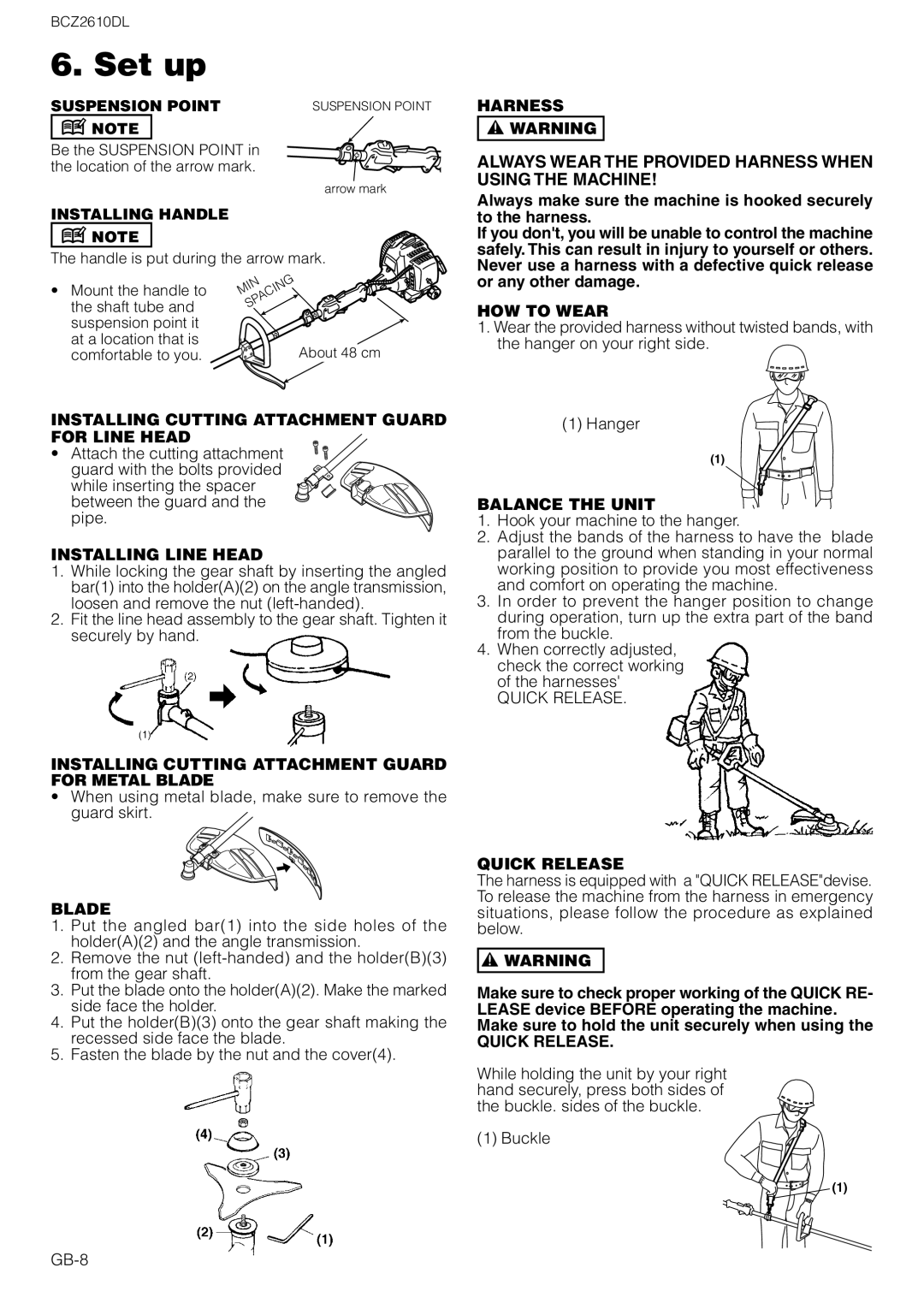 Zenoah BCZ2610DL owner manual Set up 