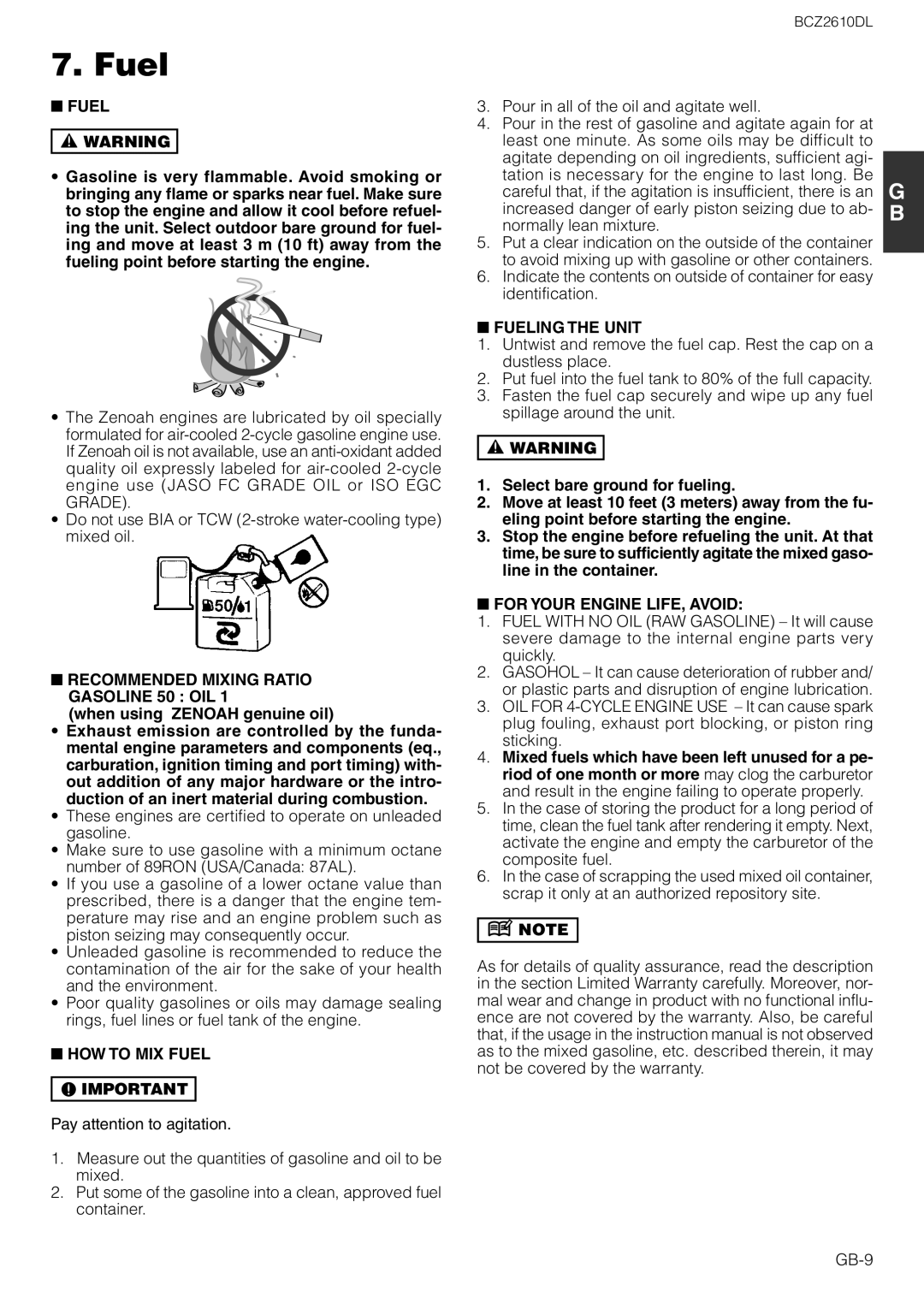 Zenoah BCZ2610DL owner manual Fuel 