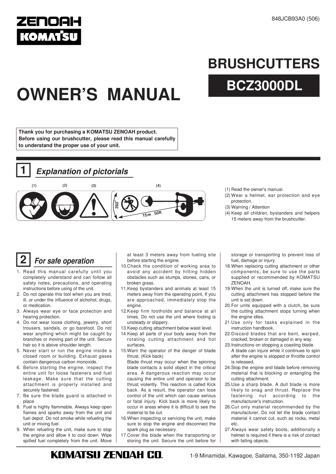 Zenoah BCZ3000DL owner manual Explanation of pictorials, For safe operation 