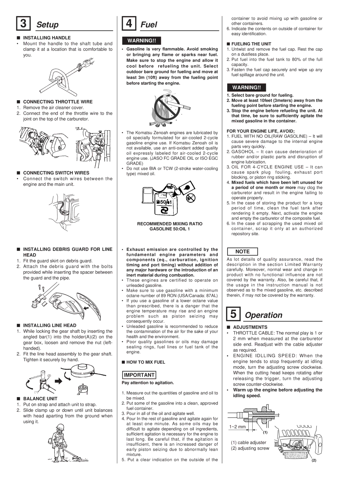 Zenoah BCZ3000DL owner manual Setup, Fuel, Operation 