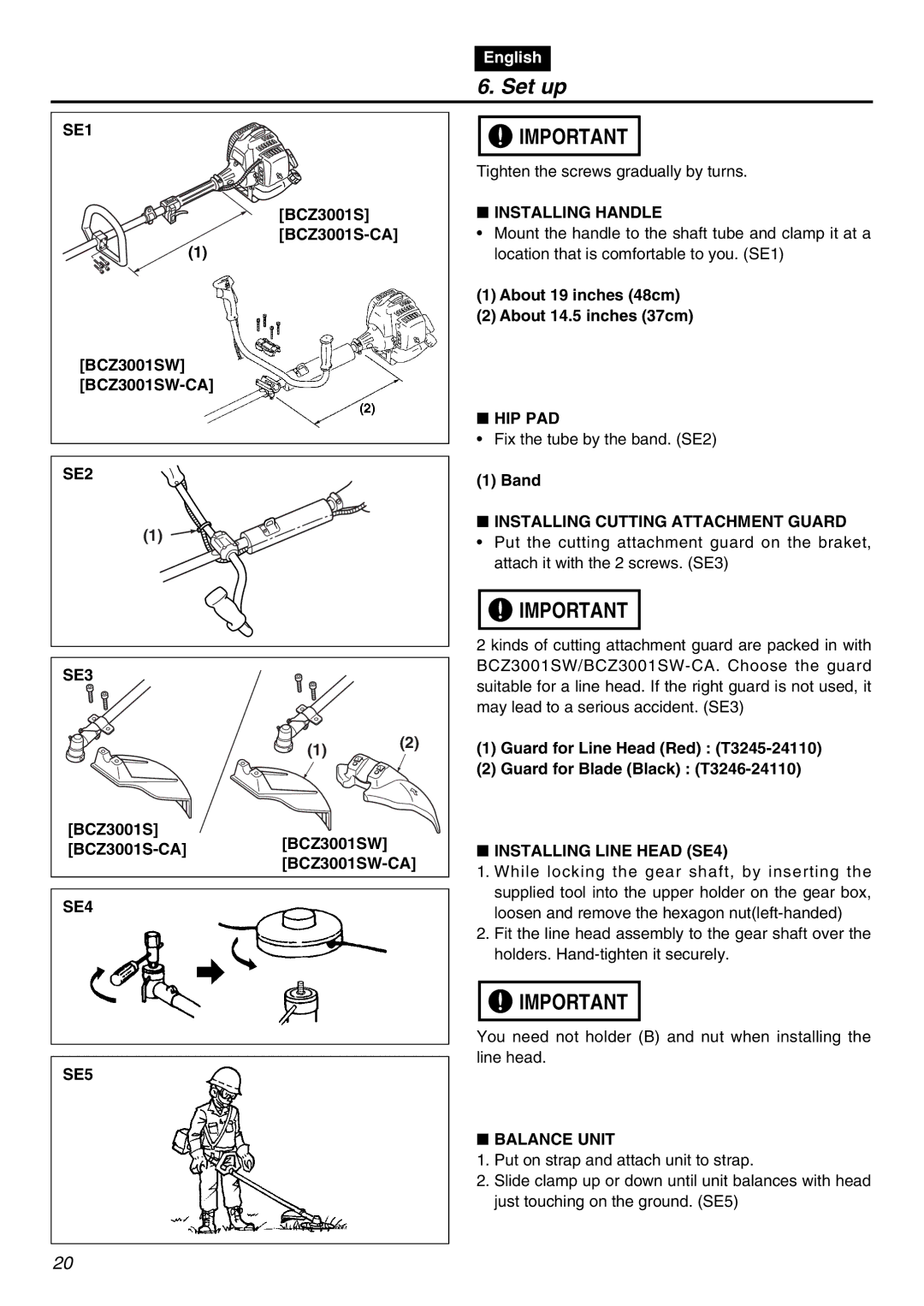 Zenoah BCZ3001S manual Set up 