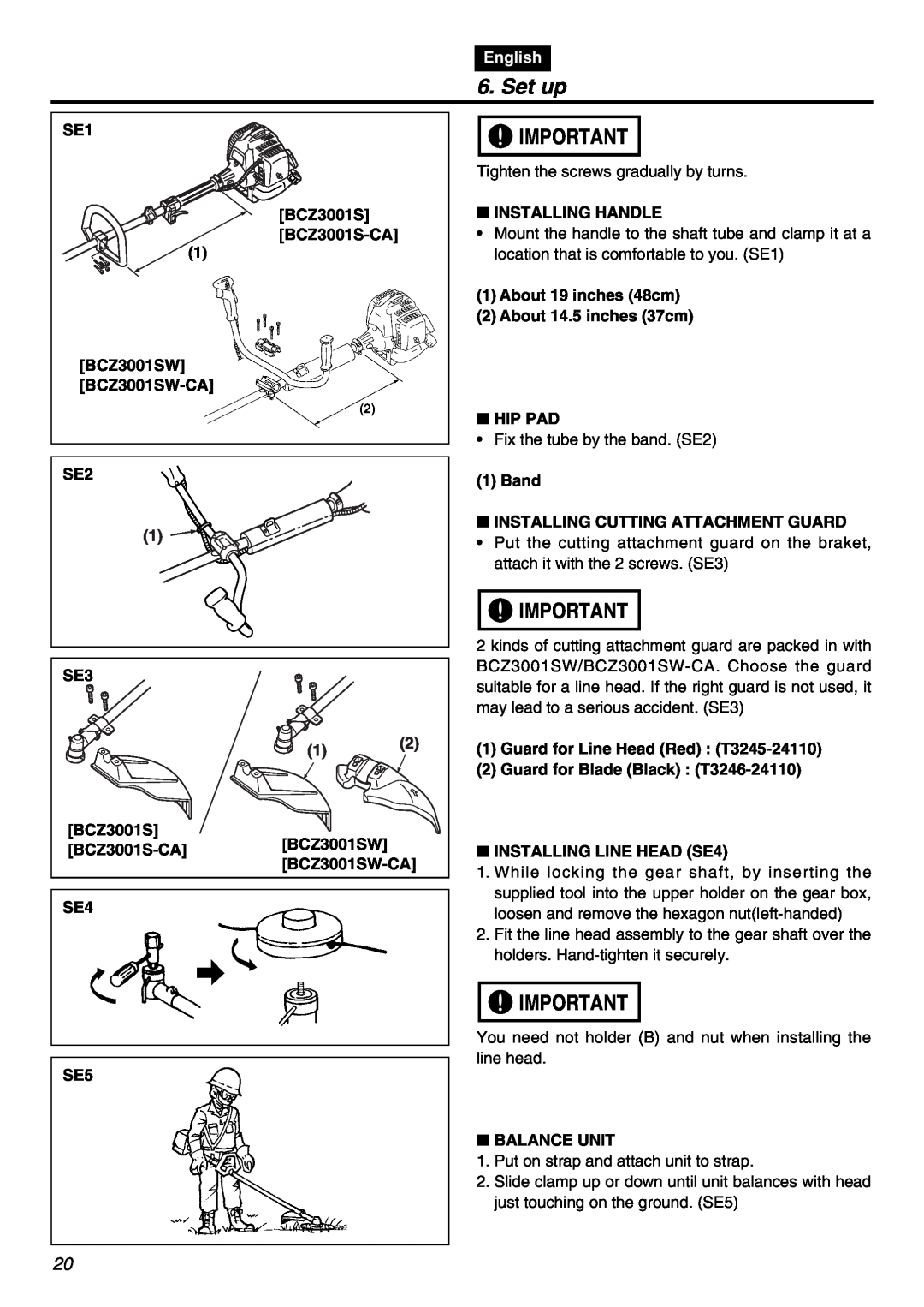Zenoah BCZ3001S manual Set up, English 