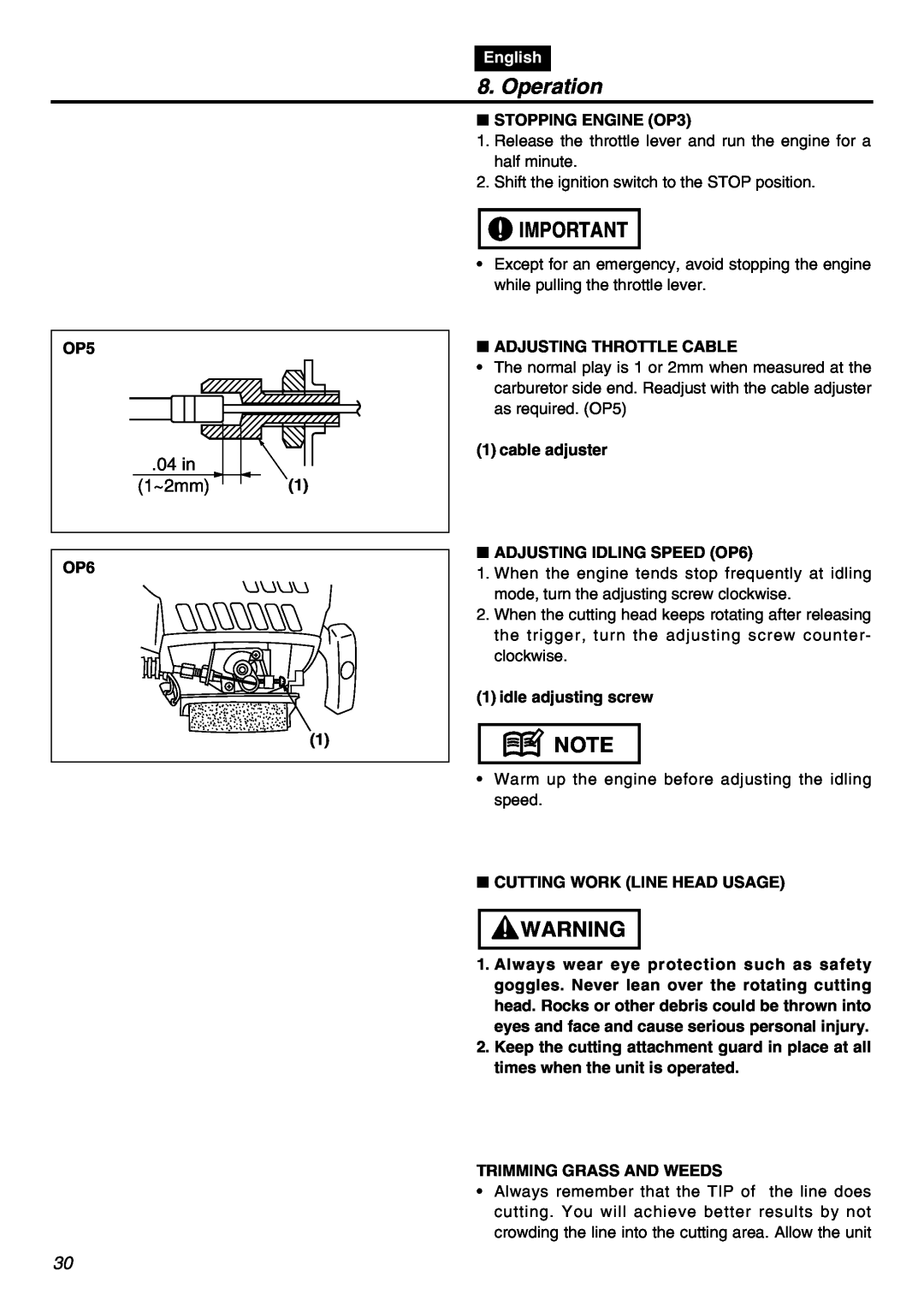 Zenoah BCZ3001S manual 04 in 1~2mm, Operation, English 