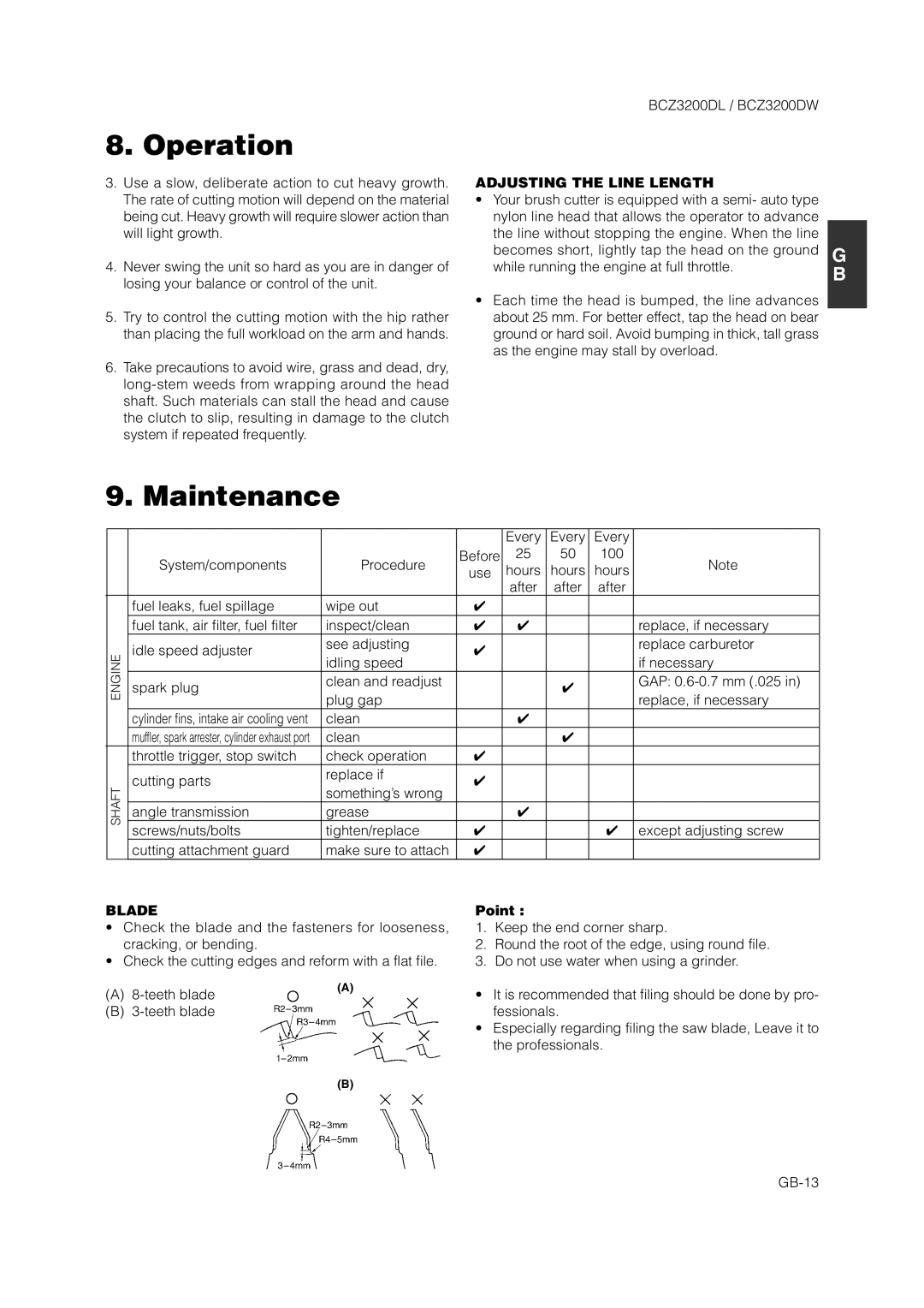 Zenoah BCZ3200DL owner manual Maintenance, Adjusting the Line Length, Point 