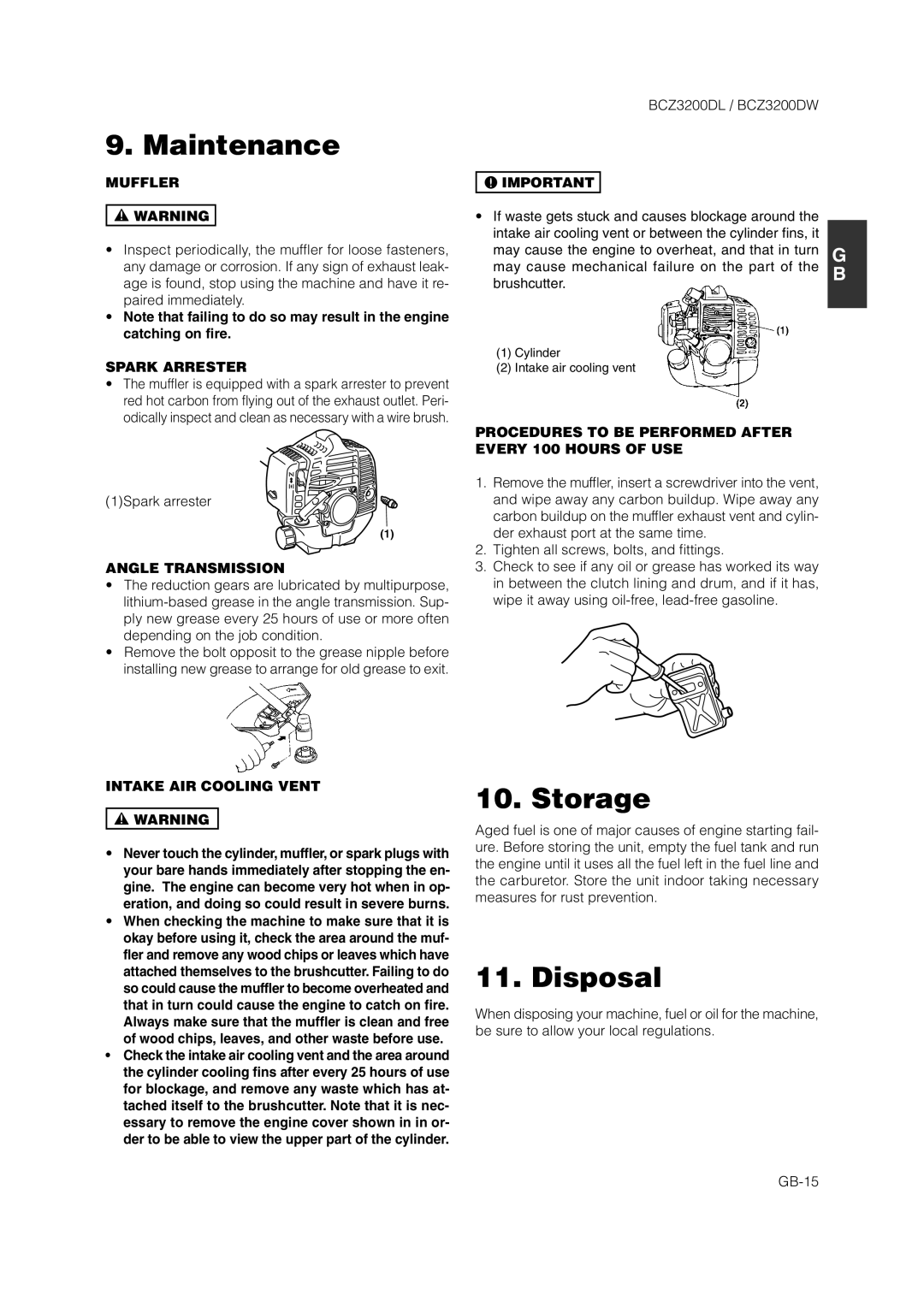 Zenoah BCZ3200DL owner manual Storage, Disposal 