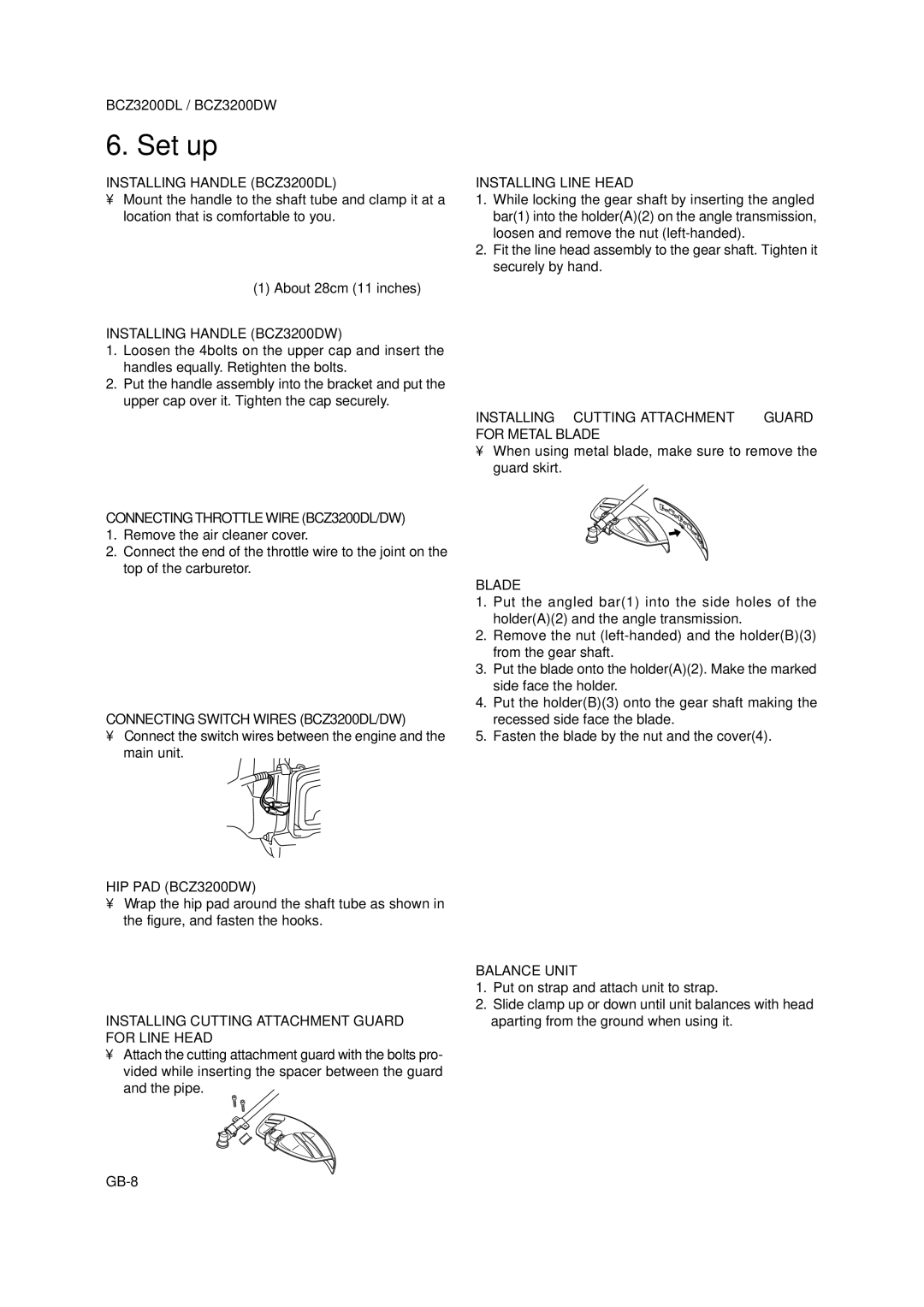 Zenoah BCZ3200DL owner manual Set up 