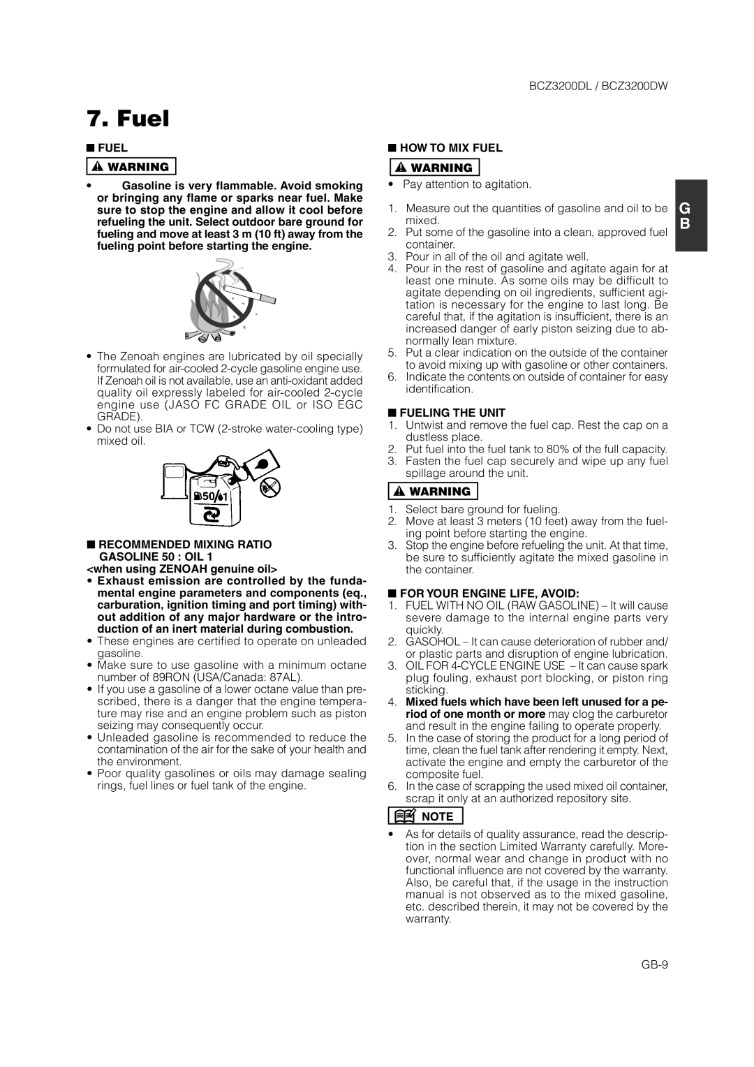 Zenoah BCZ3200DL owner manual Fuel 