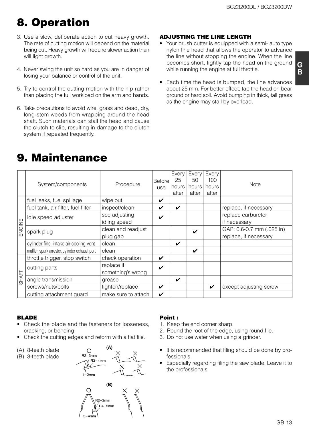 Zenoah BCZ3200DW owner manual Maintenance, Adjusting the Line Length, Point 