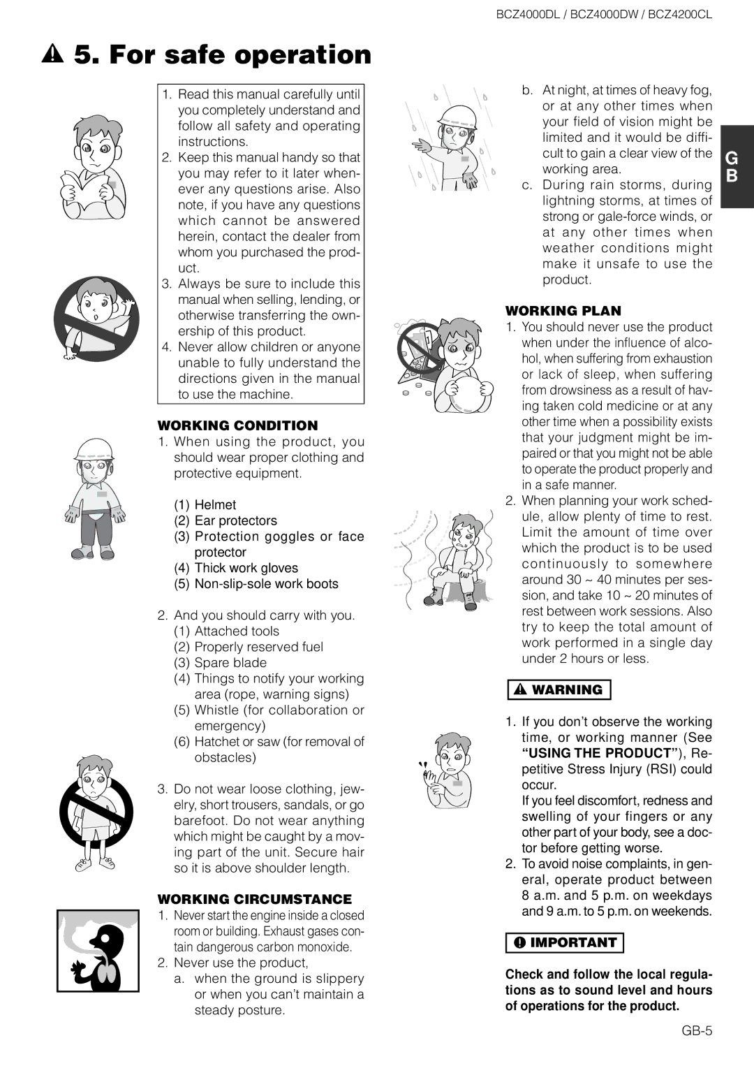 Zenoah BCZ4000DL owner manual For safe operation, Working Condition, Working Circumstance, Working Plan 