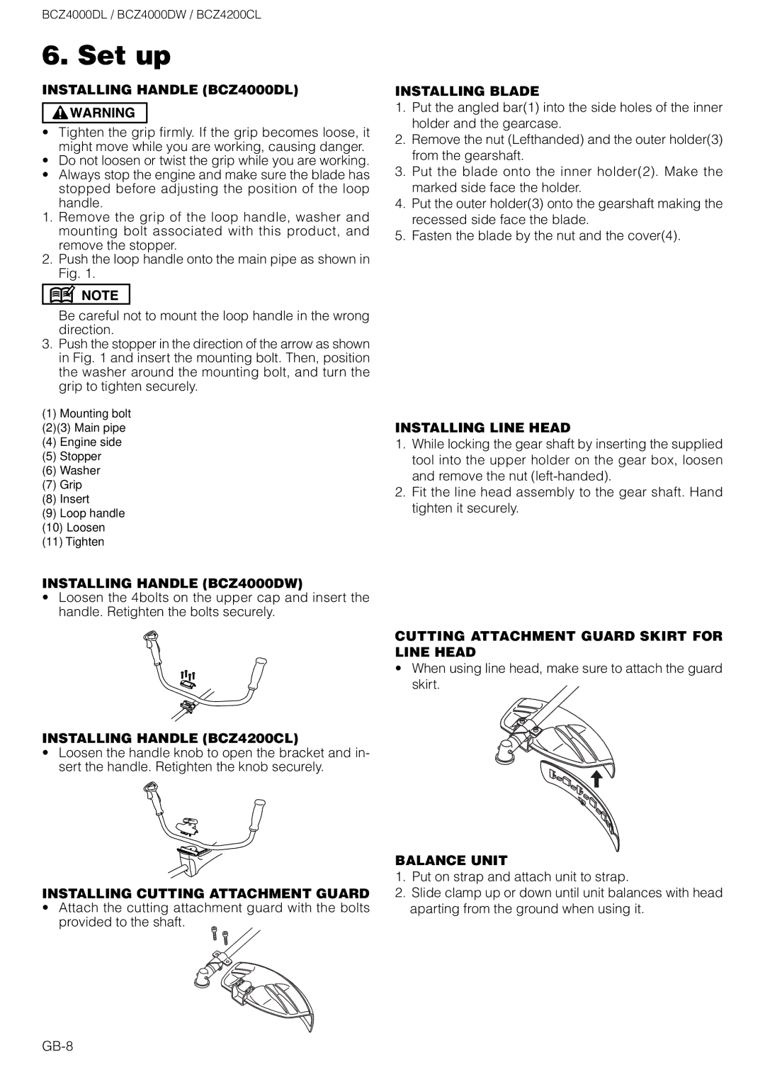 Zenoah BCZ4000DL owner manual Set up 