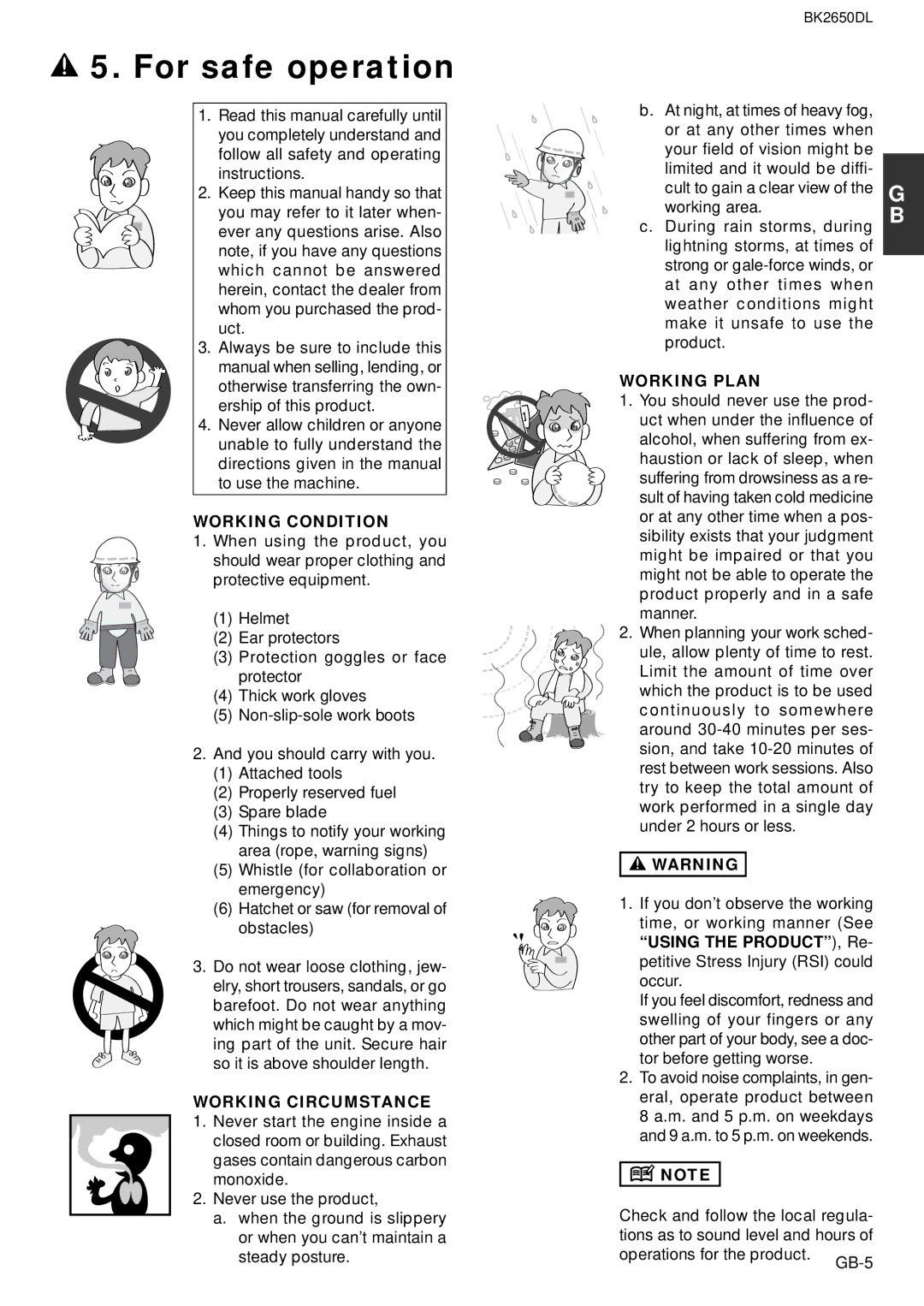 Zenoah BK2650DL owner manual For safe operation, Working Condition, Working Circumstance, Working Plan 